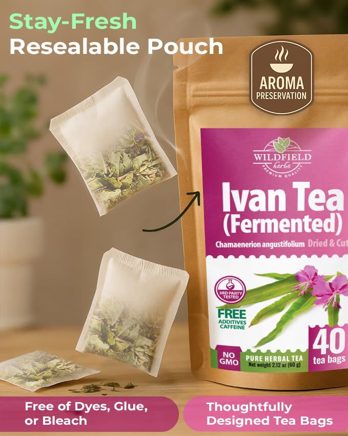 Image of 40 Bags Ivan Tea Siberian Fireweed Tea Herb Blooming Sally (Chamerion Angustifolium) - Ivan Chai 40 Count 1.5 g Bags Epilobium Angustifolium Иван Чай