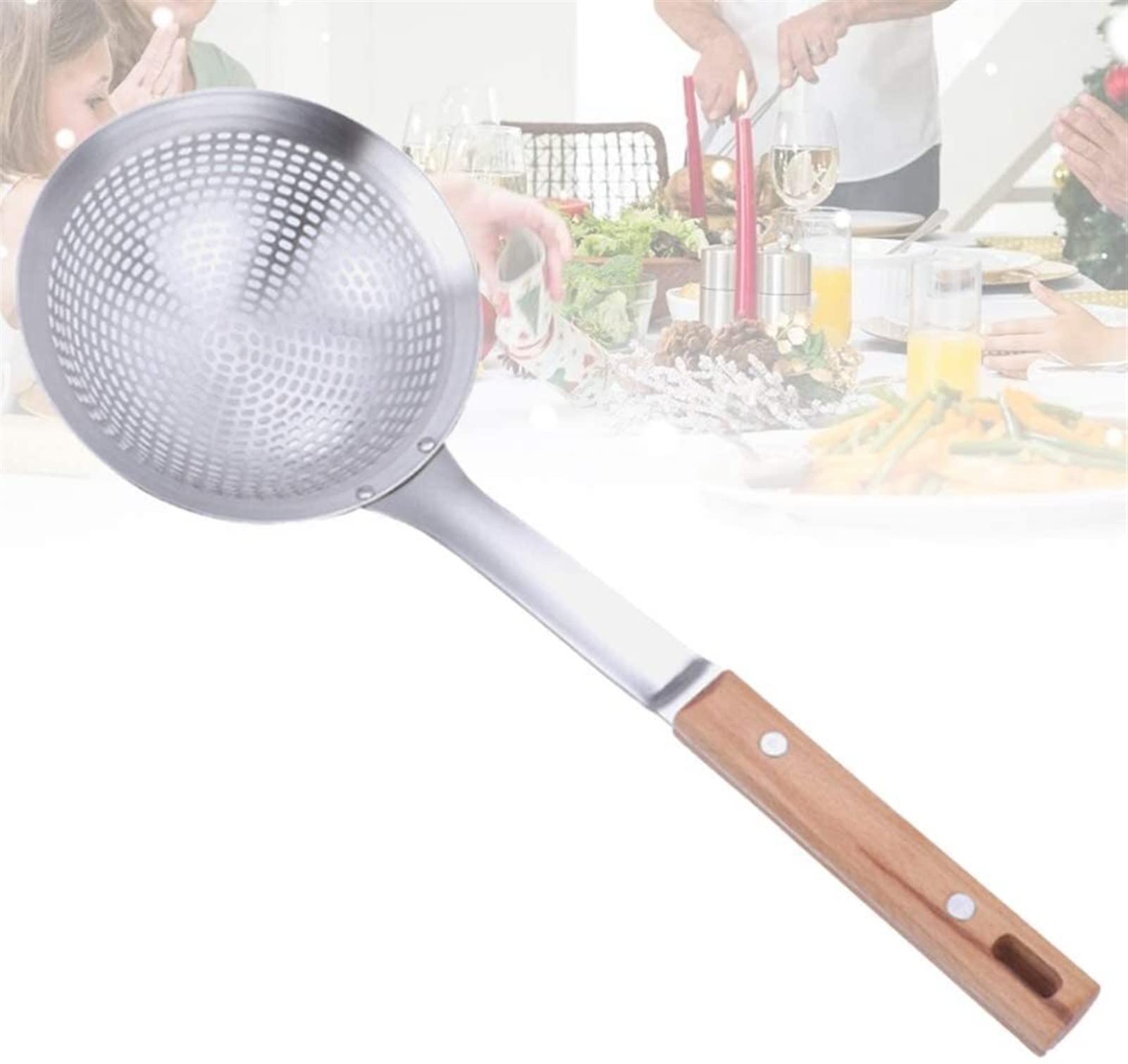 Colador colador tamices para cocinar utensilios de cocina, colador mango de madera colador acero inoxidable olla caliente drenaje cuchara fideos cuchara utensilios de cocina para restaurante hogar (