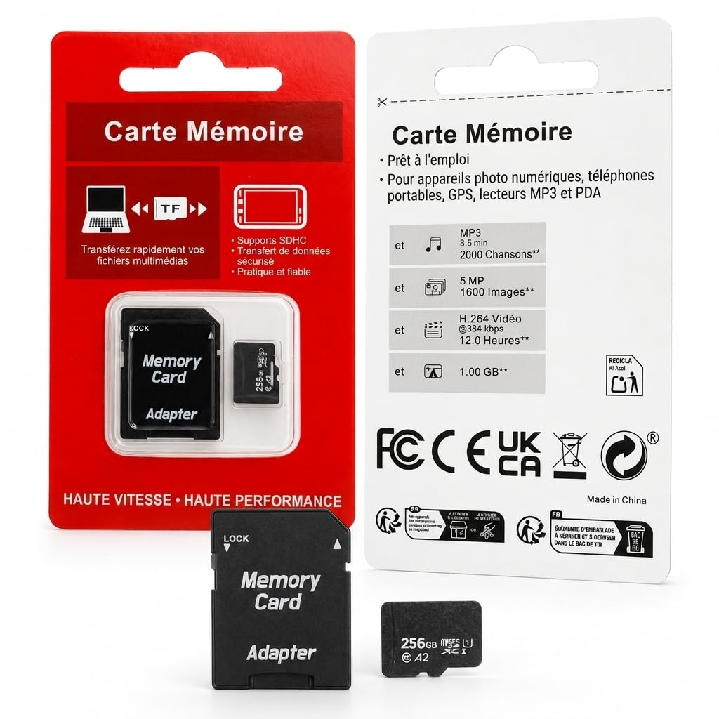 Memory Card Carte Micro SDXC 256 Go Haute Vitesse (A2, U1, V30, Classe 10) avec Adaptateur SD – Carte mémoire pour Appareil Photo, téléphone, Tablette, Switch, vidéo 12