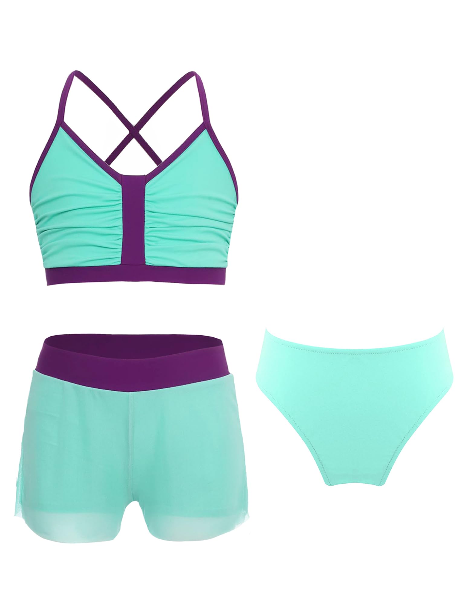 Kaerm 3 Piece Swimming Suit for Girls Athletic Swimsuit Summer Beach Sport Bathing Suits Light Blue&Mint Green 8 Years