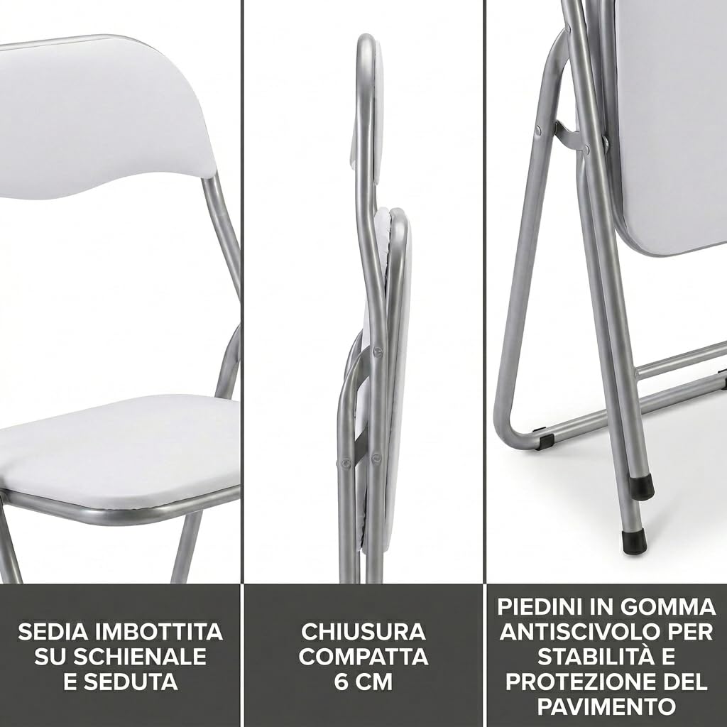 MAKA Set 6 Sedie Pieghevoli da Interno Apri e Chiudi, Imbottite su Schienale e Seduta, Chiusura Compatta 6 cm, Peso 3 kg, Sedie Richiudibili Salvaspazio Ideali per Casa e Ufficio (Rosso)
