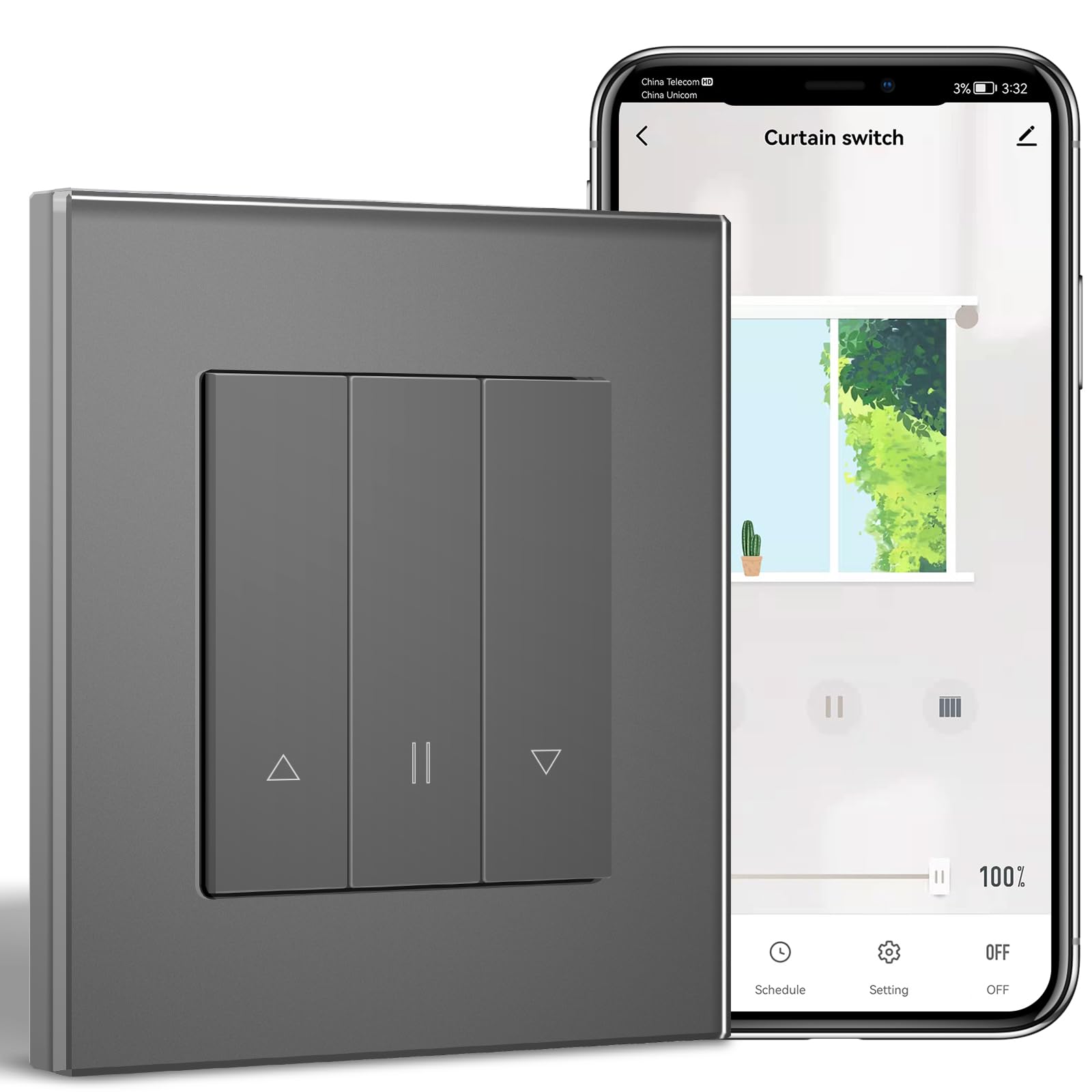 BSEED LIFE WiFi Smart Roller Shutter Switch,Intelligent Roller Shutter Wall Switch for SmartHome,Compatible with Alexa&Google Home,APP&Voice Control(Smart Life/Tuya App),86 * 86cm Grey