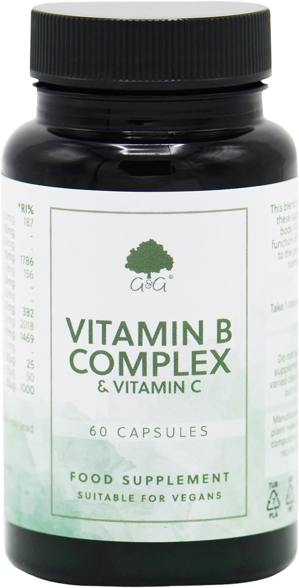 Vitamin B Complex & C - Non-Acidic Vitamin C - 60 Vegan Capsules - Non-GMO, Made in The UK by G&G Vitamins