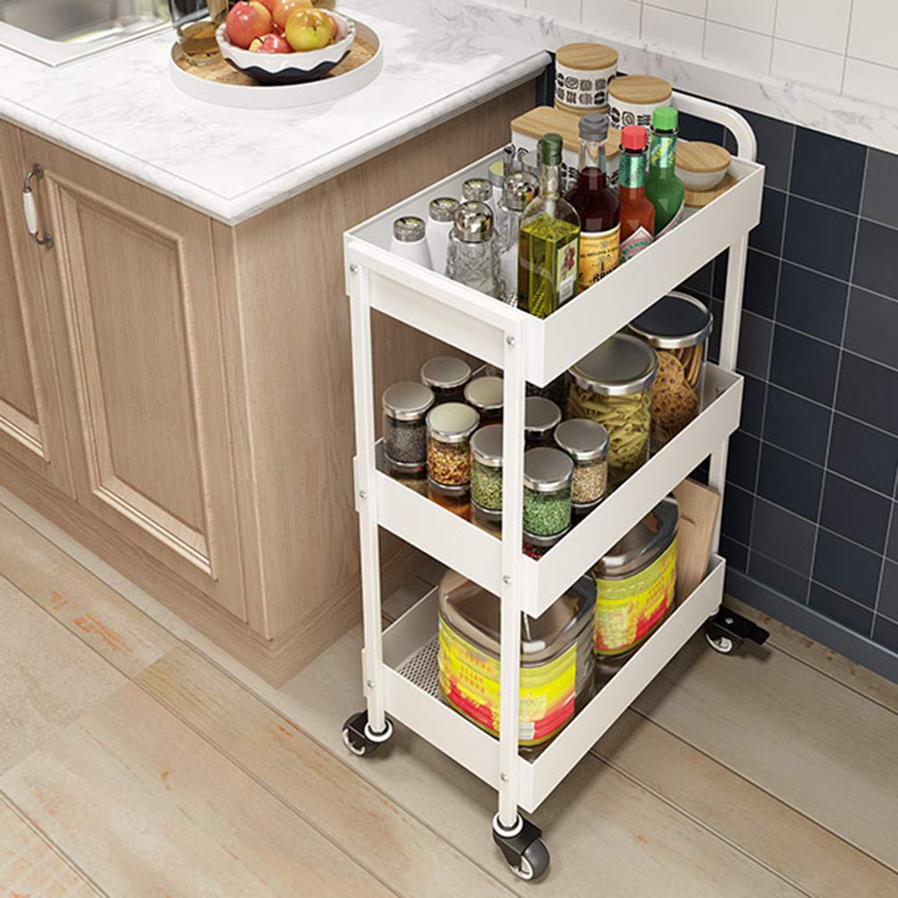ZYFA Carrello Cucina a 3 Piani Servizio,con Rotelle Bloccabili, Scaffale Portaoggetti Mobile in Acciaio,Carrello Portaoggetti Multiuso, Carrello Salvaspazio, Scaffale Rete Metallica Contenitori