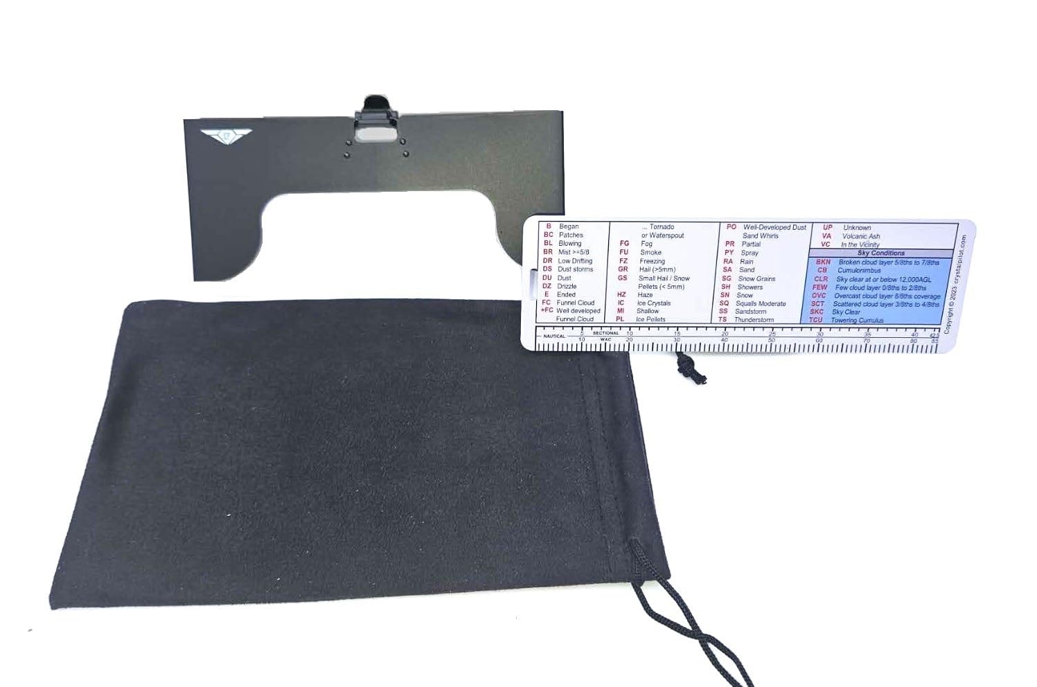 Crystal Pilot Clip On Cloud-overs and Metar Cheat Sheet with Sectional Scale, White Background