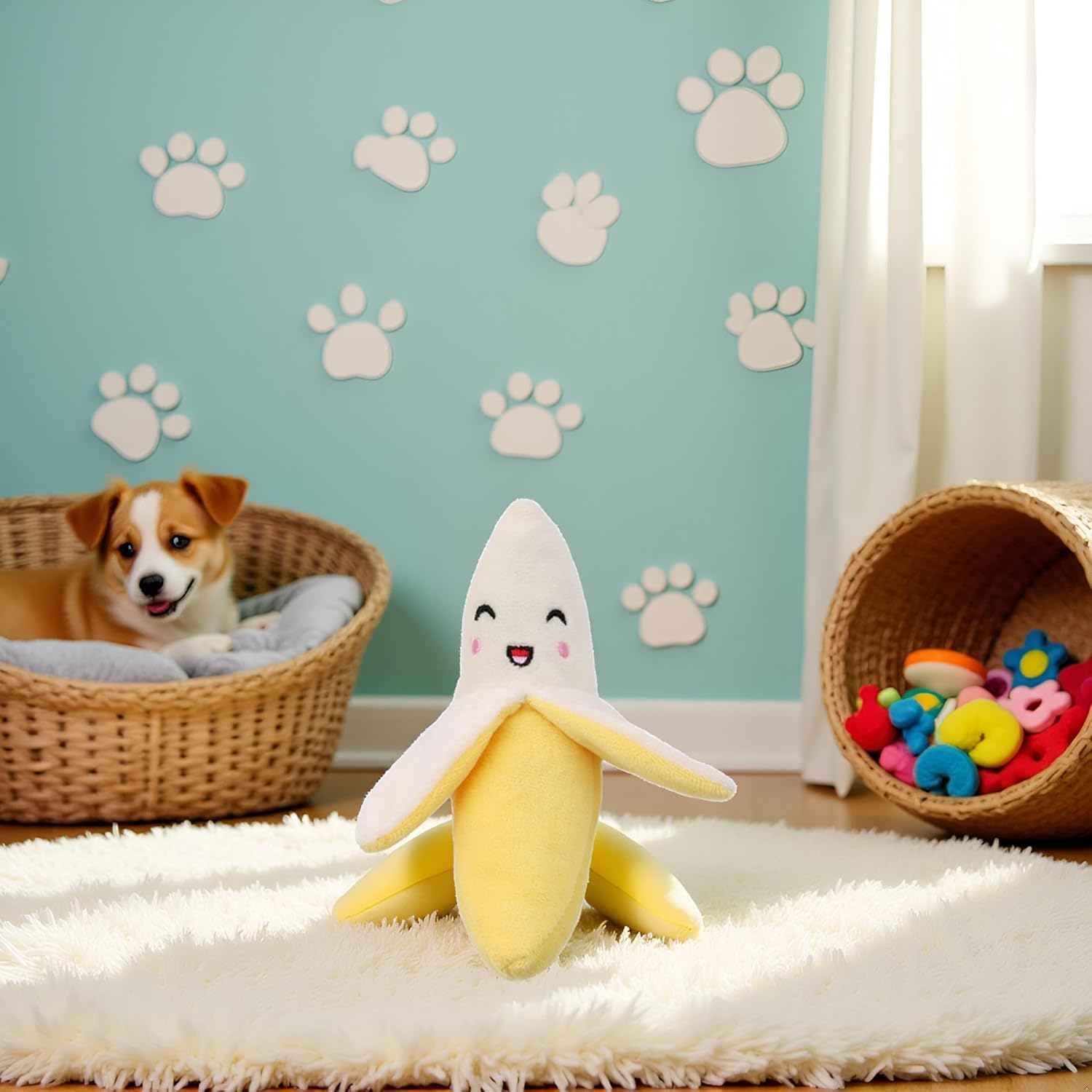 Hehglng Yellow Banana Squeeze Squeaker Puppy Dog Toys, Plush Dog Chew Toys Dog Squeak Puppy,Dog Toys to Keep Them Busy - Image 2
