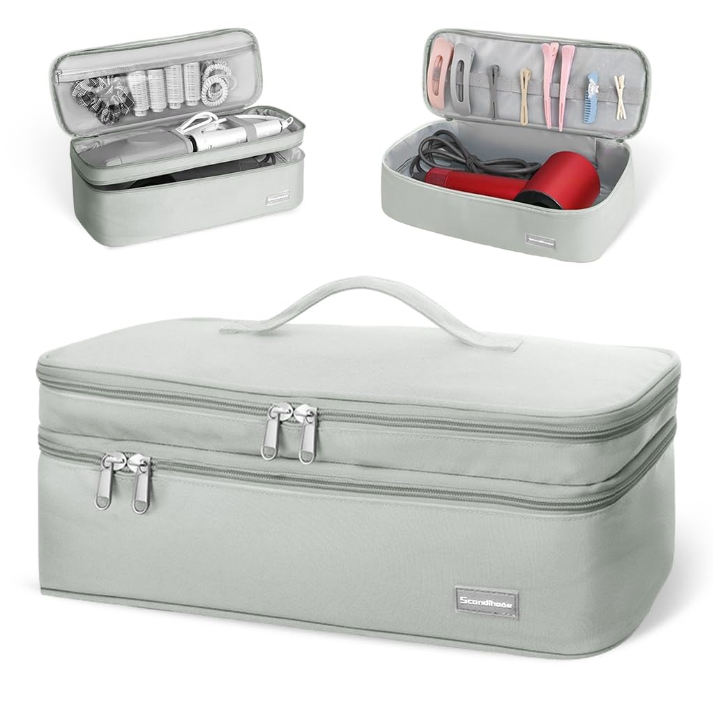 MAYCREATE® Travel Carrying Case for Dyson Airwrap Brush Hair Dryer Shark Flexstyle Double-Layer Hair Accessories Tools Storage Bag for Revlon Hairdryer Styler Organizer, Grey (Bag Only)
