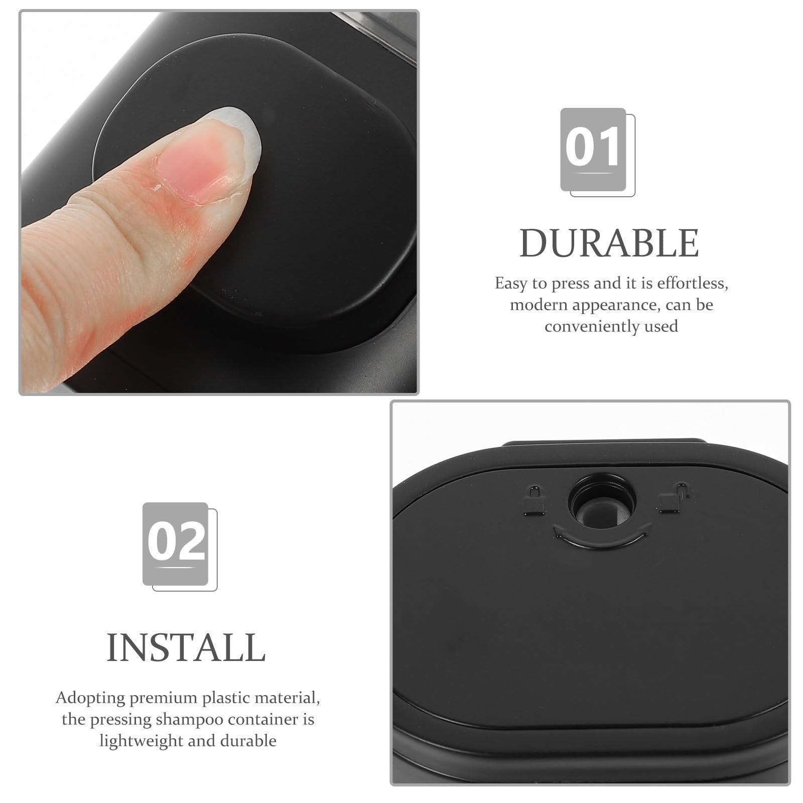 Dispensador de Jabón de Pared Manual, Dispensador de Champú y Acondicionador de Montaje en Pared, 300ml, Plástico Negro, Bomba Suave, sin Perforaciones, para Cocina y Baño