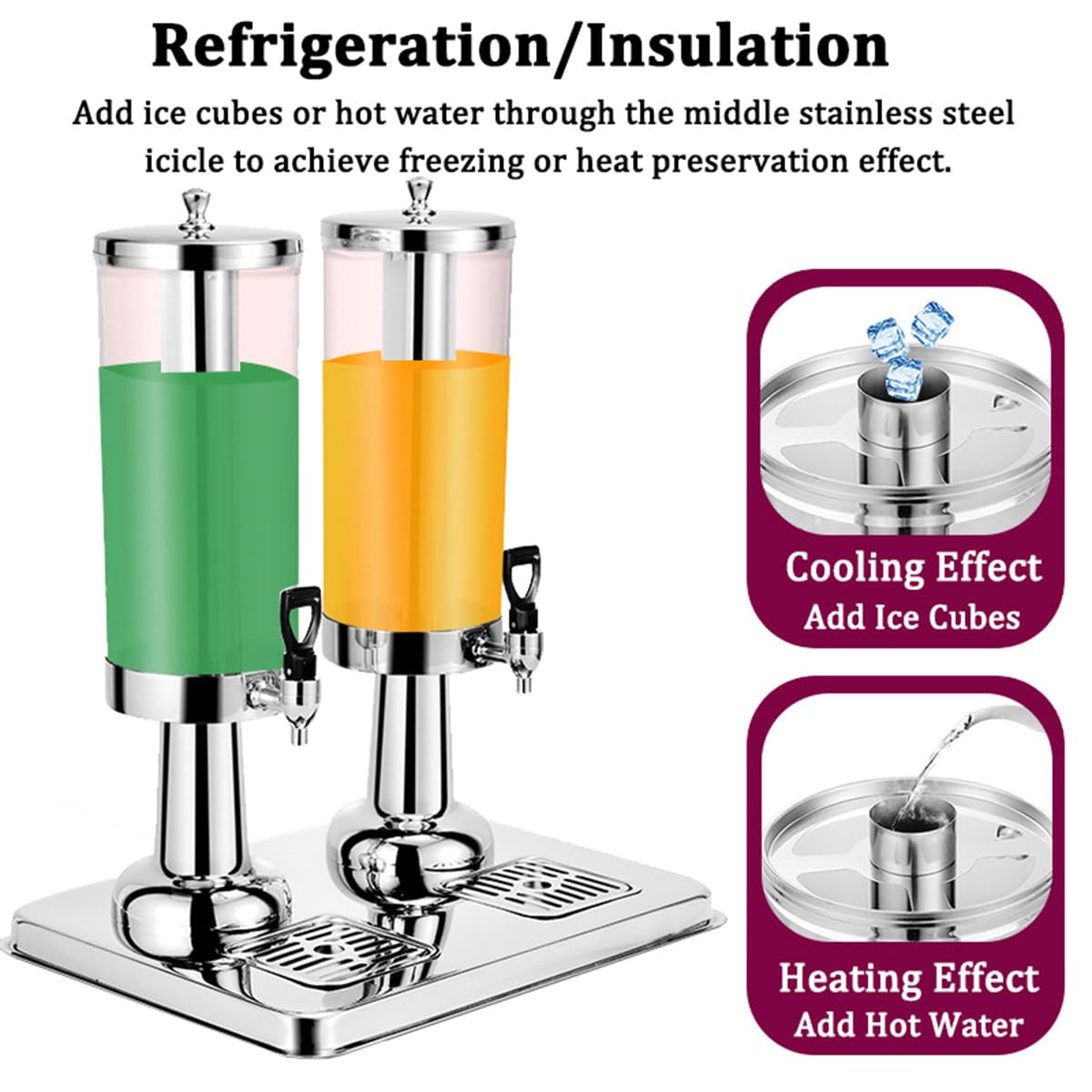 Dispensador de zumo con grifo de acero inoxidable, recipiente de bebidas para cócteles, agua, té y café, ideal para fiestas y picnics, compatible con cubitos de hielo