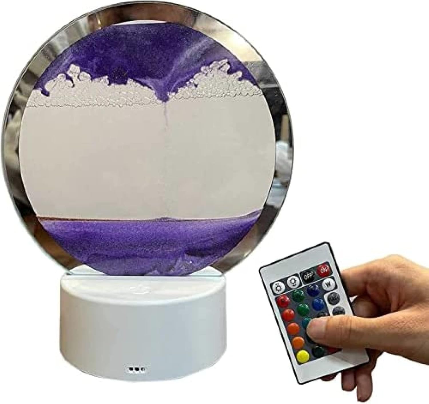 Tableau sable mouvant 3D violet avec lampe LED de chevet pour salon