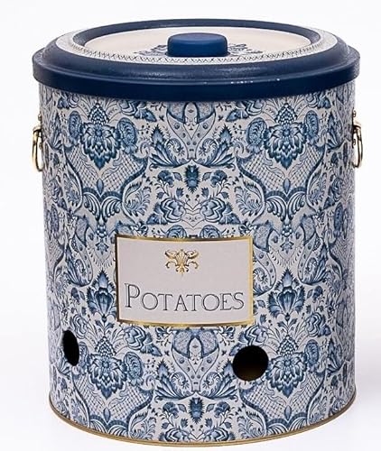 Nobel Blue Floral Pattern Design Canister Tin (Round Potatoes)