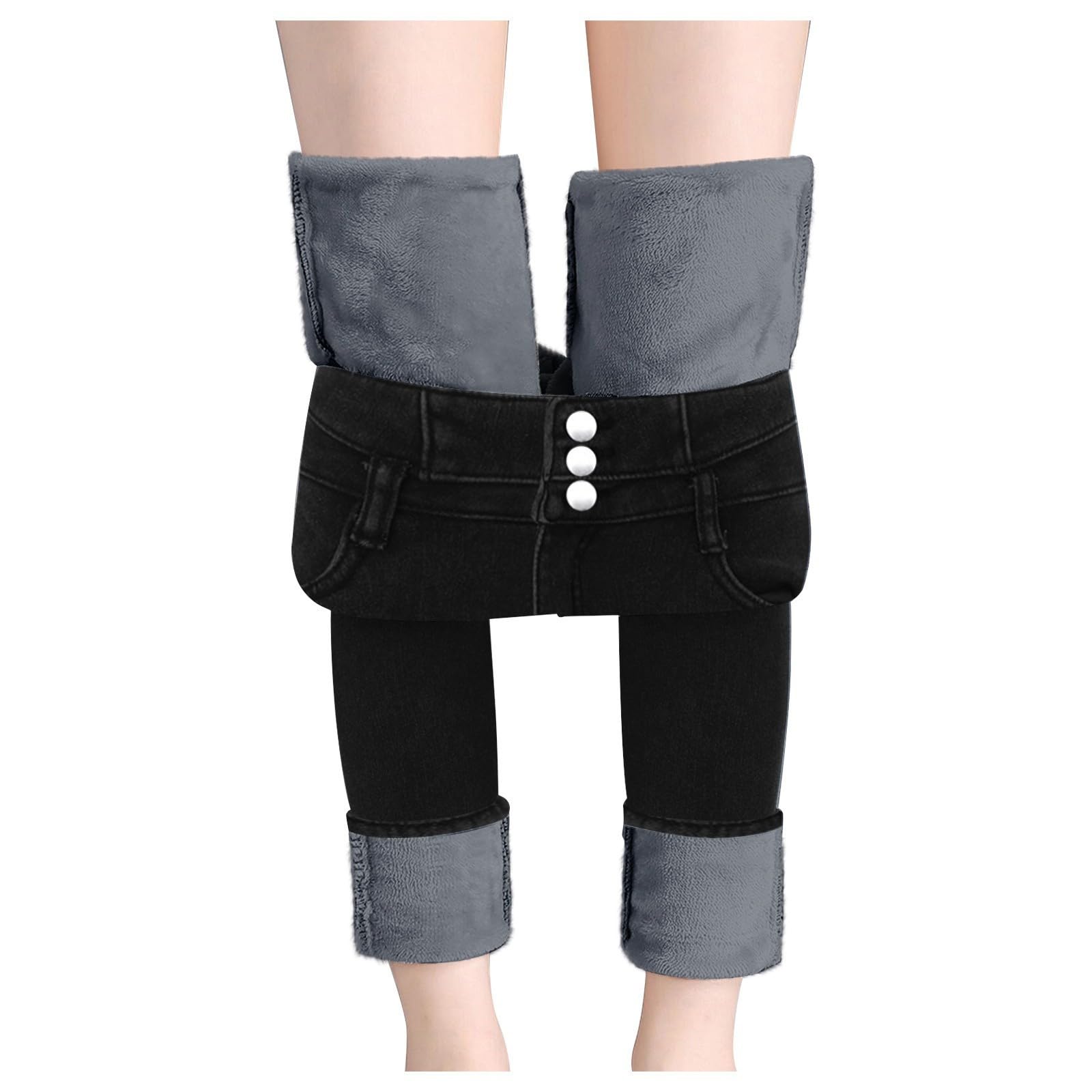 Pantalones vaqueros térmicos para mujer, pantalones de invierno ajustados con forro polar interior, cintura alta, pantalones térmicos, pantalones vaqueros con forro cálido, mallas térmicas