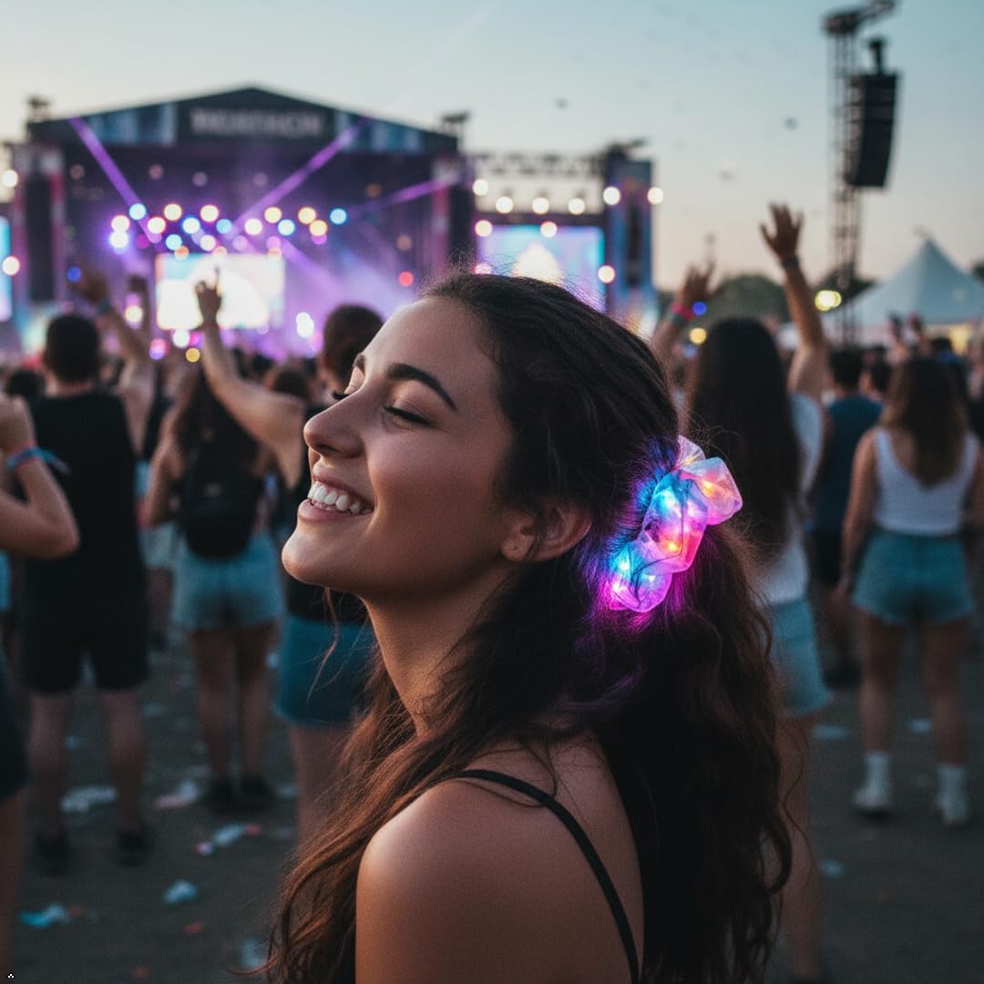 10Pcs Light Up Scrunchies Valentine's Day Party Favor, Gifts for Girls LED Scrunchy Hair Ties for Women & Girls Hair 80s, Glow in the Dark Party Supplies Festival Rave Accessories for Neon Glow Party