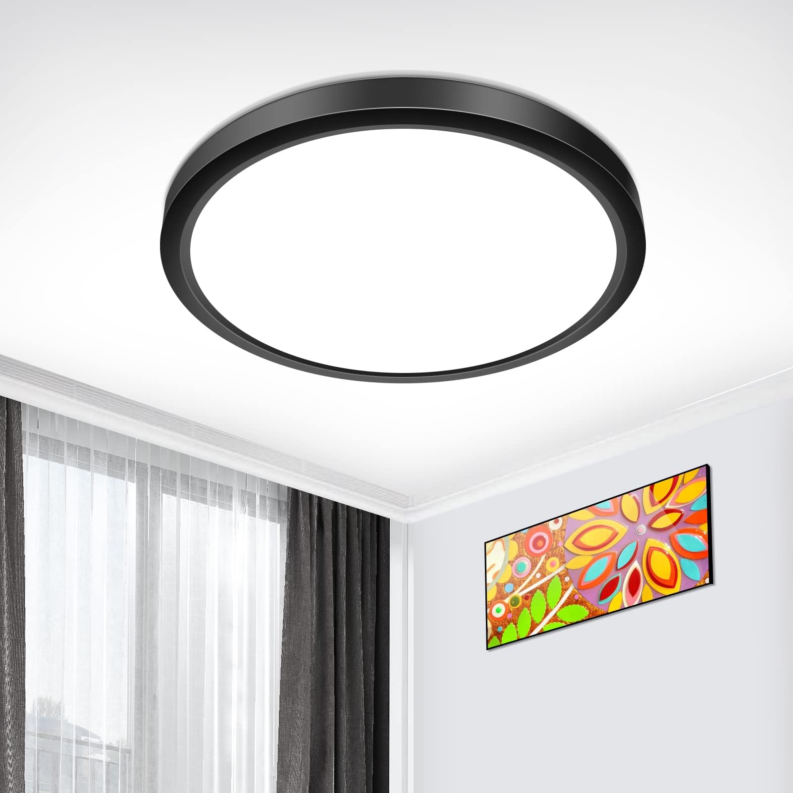 inShareplus 9-inch LED Flush Mount Ceiling Light Fixture, 18W [180W Equiv] Daylight White 5000K Black Thin Flat Modern Ceiling Light, 1800LM Super Bright for Bedroom, Office, Kitchen