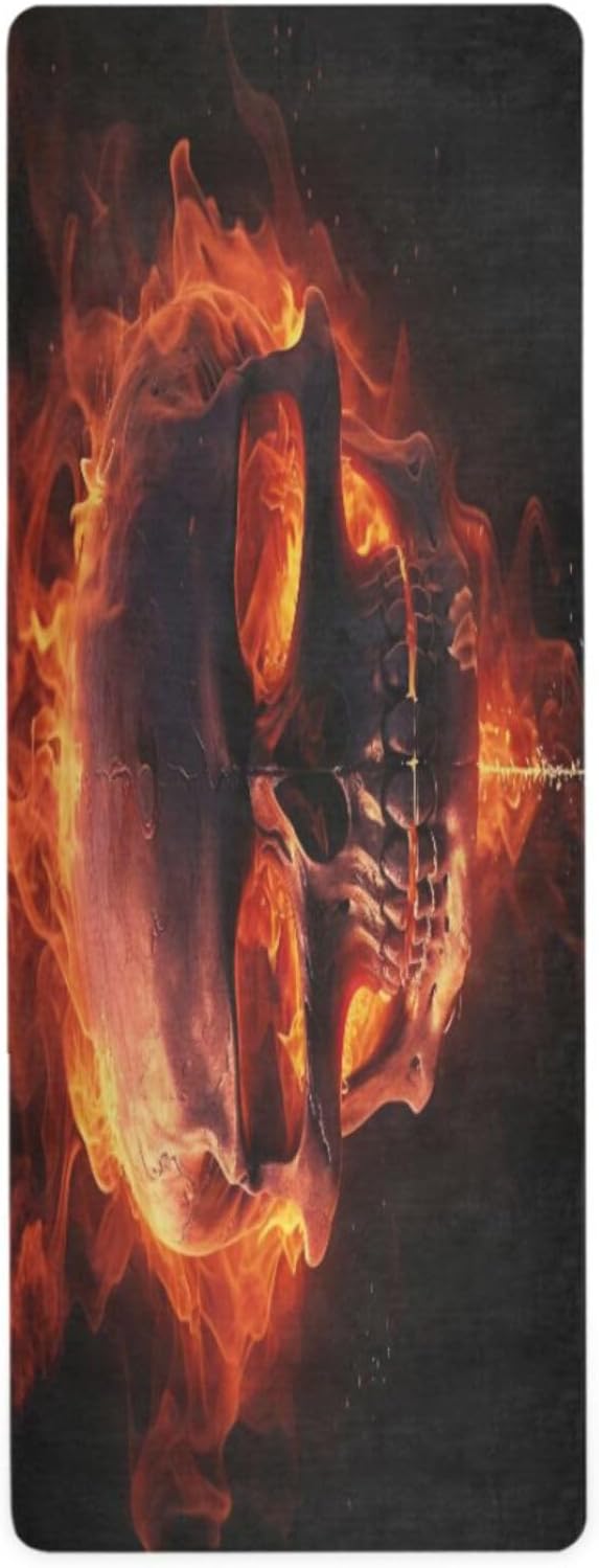Fire Skull Yoga Mat Non Slip Fitness Exercise Mat with Carrying Bag,Thick and Soft Breathable All-Purpose Fitness Mat for Yoga,Pilates & Floor Exercises