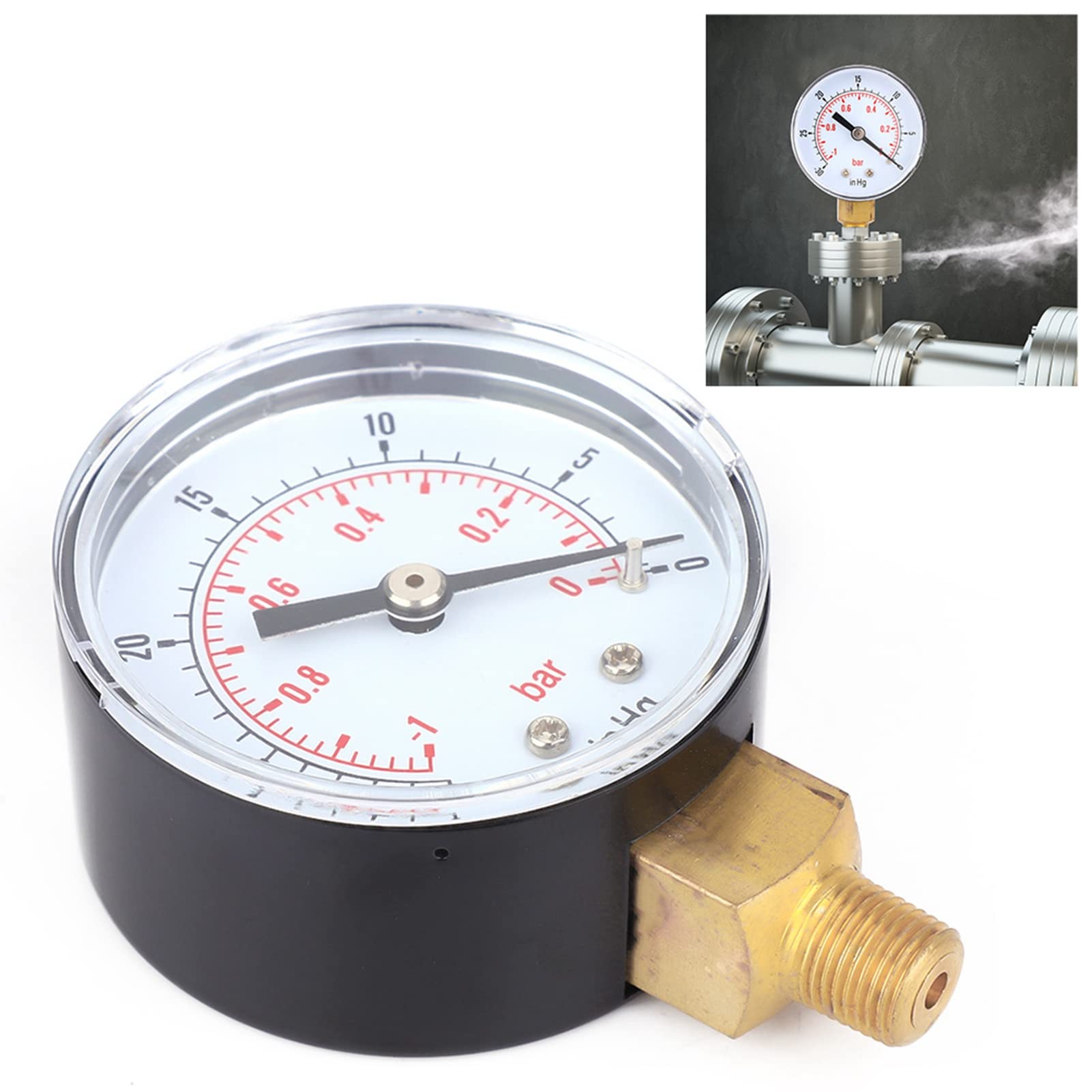 Unterdruck Manometer,Vuotometro Próżniowy Miernik 10Bar 300Inhg 50Mm 18 Bspt Bottom Connection do Wody Powietrznej