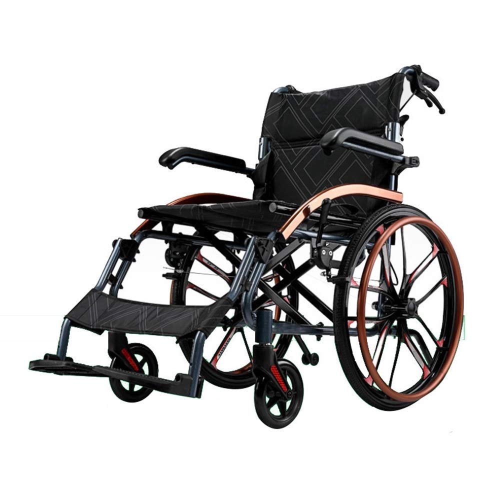Silla de ruedas manual ligera y plegable para personas mayores, con brazos hasta el escritorio y reposapiernas abatibles, para adultos