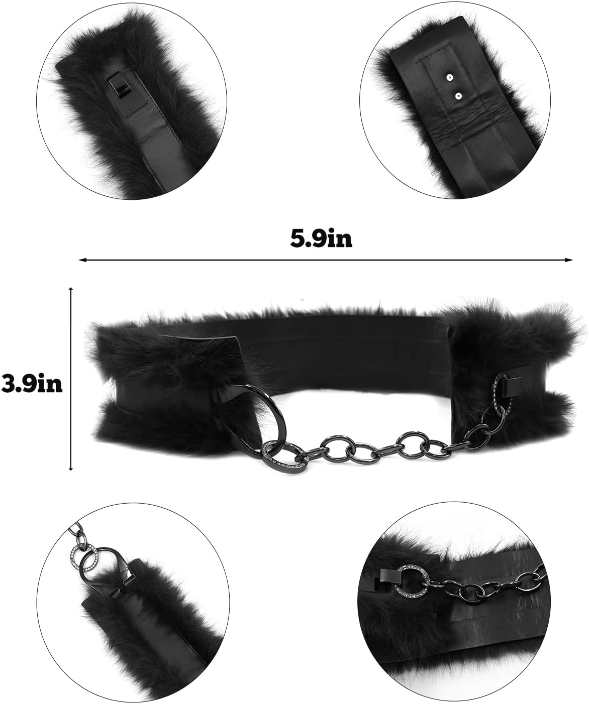 Faux Fur Belt Women Punk Leather Wide Waist Cinch Belts for Dress Pants Y2k Waistband with Metal Ring Chain