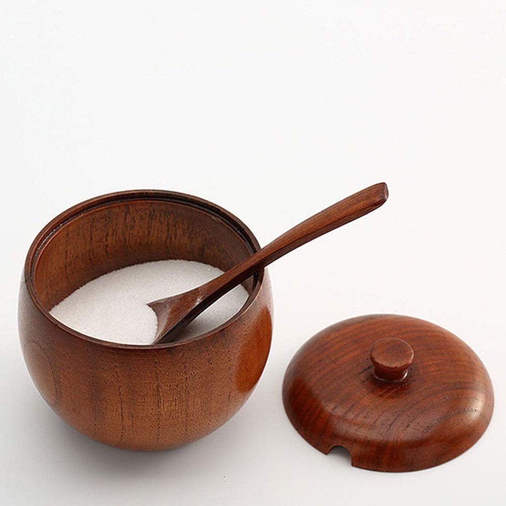 Pots à épices en verre, Pots d'assaisonnement Pot d'assaisonnement en bois de style japonais Pot à épices avec cuillère et couvercle, boîte d'assaisonnement de cuisine à domicile, salières et poivrièr