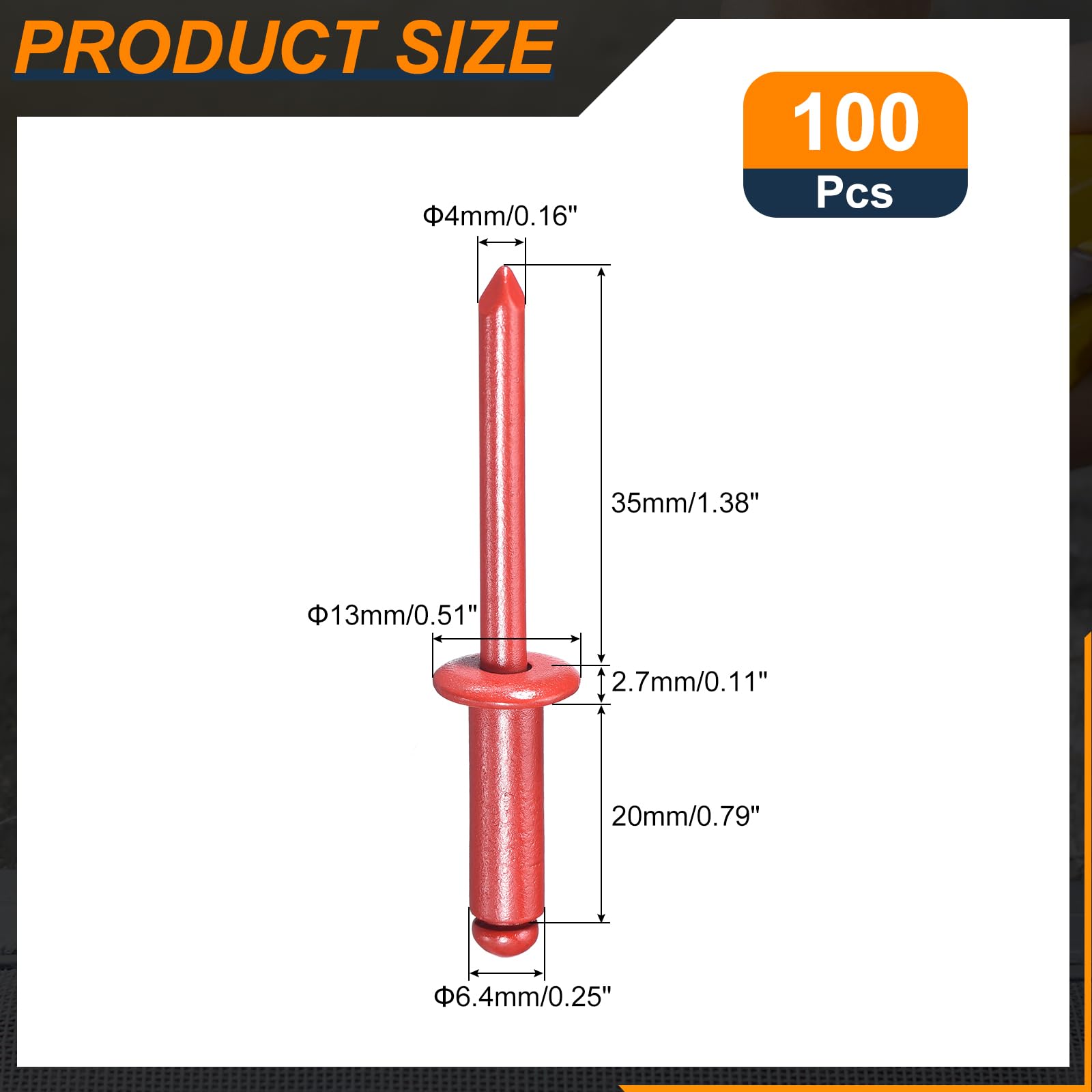 QUARKZMAN 100Pcs 1/4"x3/4" Rivetti Ciechi a Testa Bombata in Alluminio Tipo Aperto per Fai Da Te Lamiere Riparazioni Auto Mobili Barche e Condotti (Rosso)