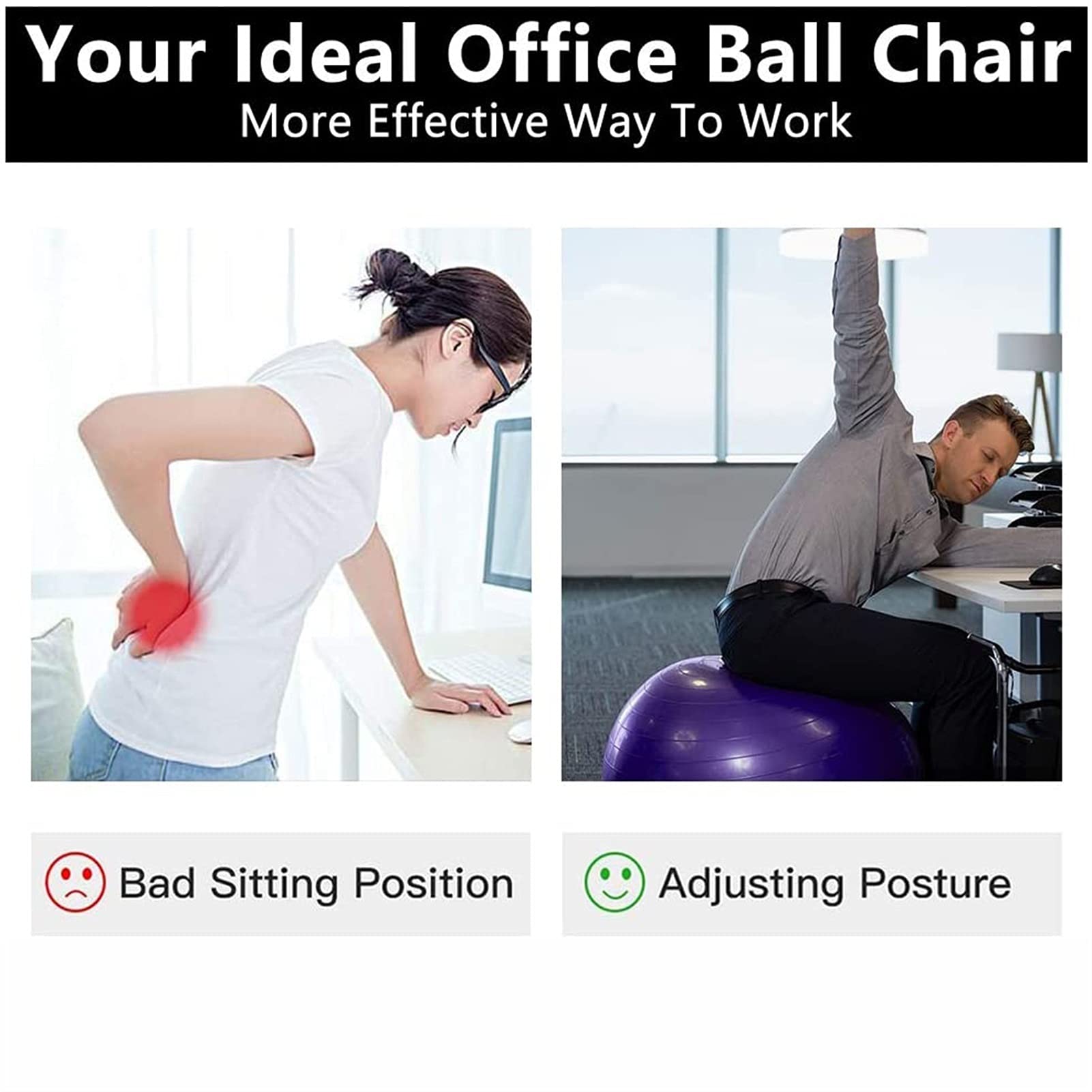 Sitzball Büro, Gymnastikball Yoga Ball Chair, Premium Gymnastikball 55Cm/65Cm/75Cm, Anti-Burst Extra Dicker Schweizer Geburtsball, Perfekter Trainingsball Bürostuhl
