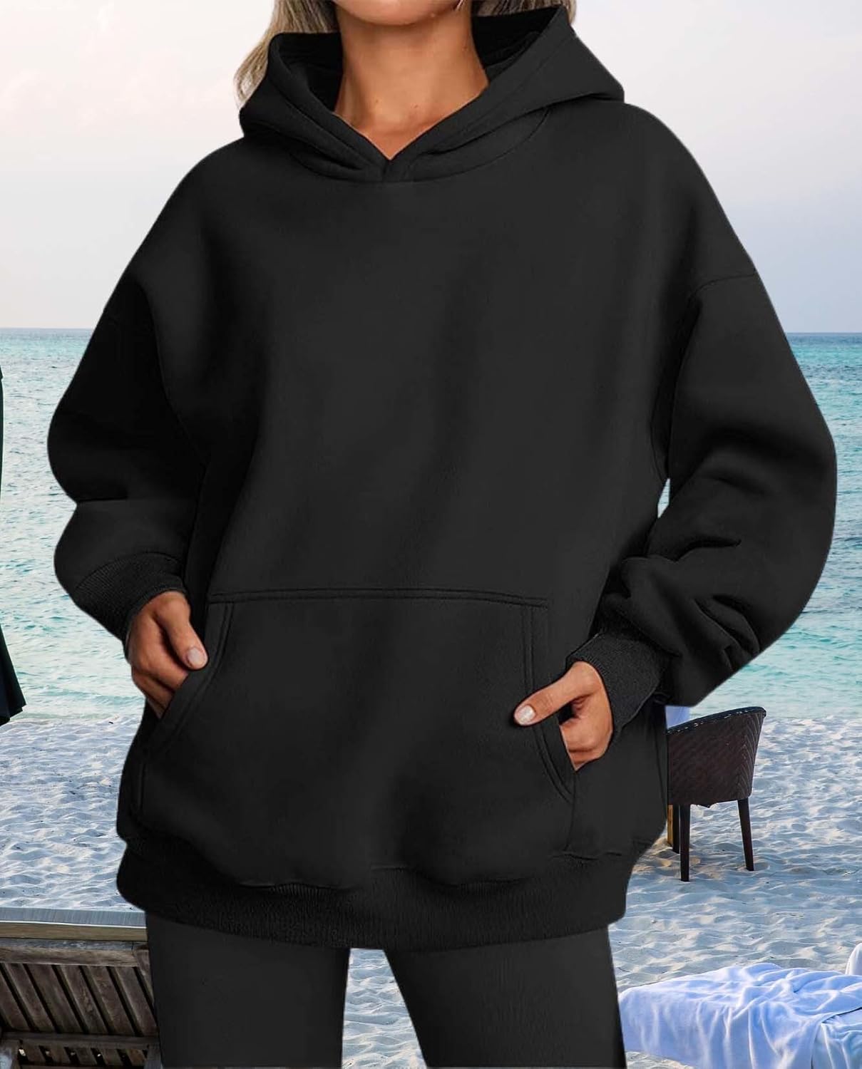 Womens Hooded Pullover Sweater Fashion Casual Loose Version With Pockets Spring And Autumn Hooded Sweater - Image 3