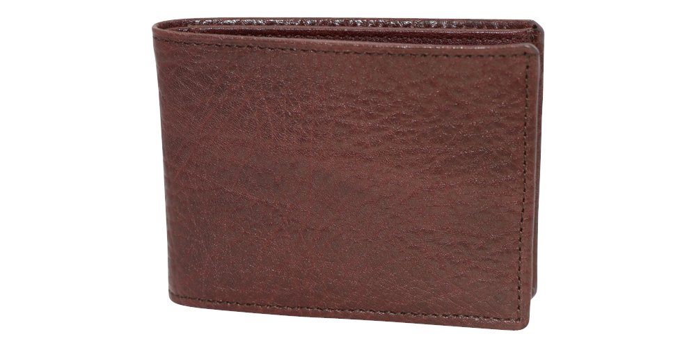 Brown Genuine Leather Bifold Wallet – Arizona Bison Grain - RFID Blocking - Contrast Stitch - American Factory Direct - Slim Fold - Made in USA FBA283
