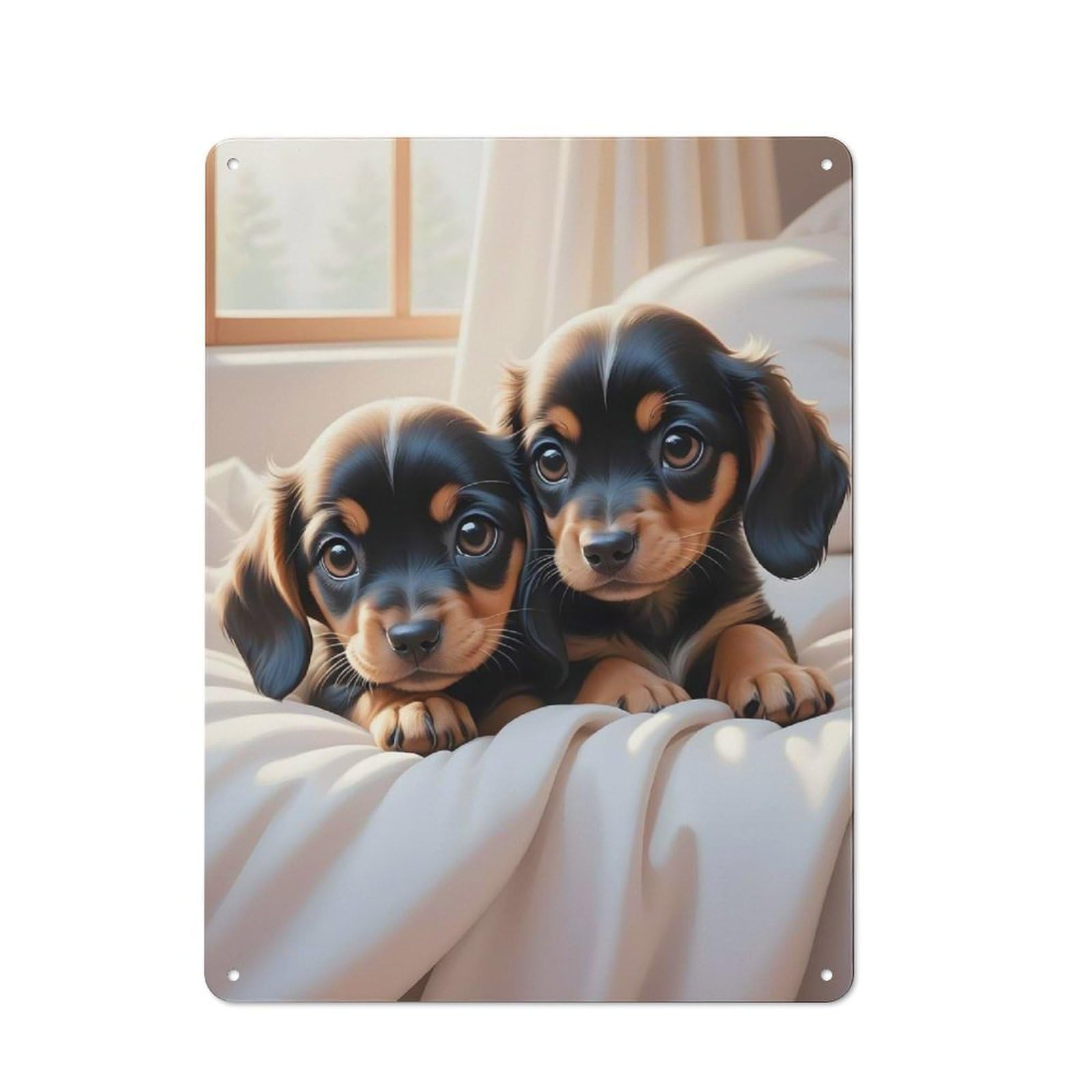 Junmoney Dachshund Puppies Retro-Style Tin Wall Plaque 40X30cm For Café Or Home Bar, New Home Wall Decor For Home Bar Enthusiasts