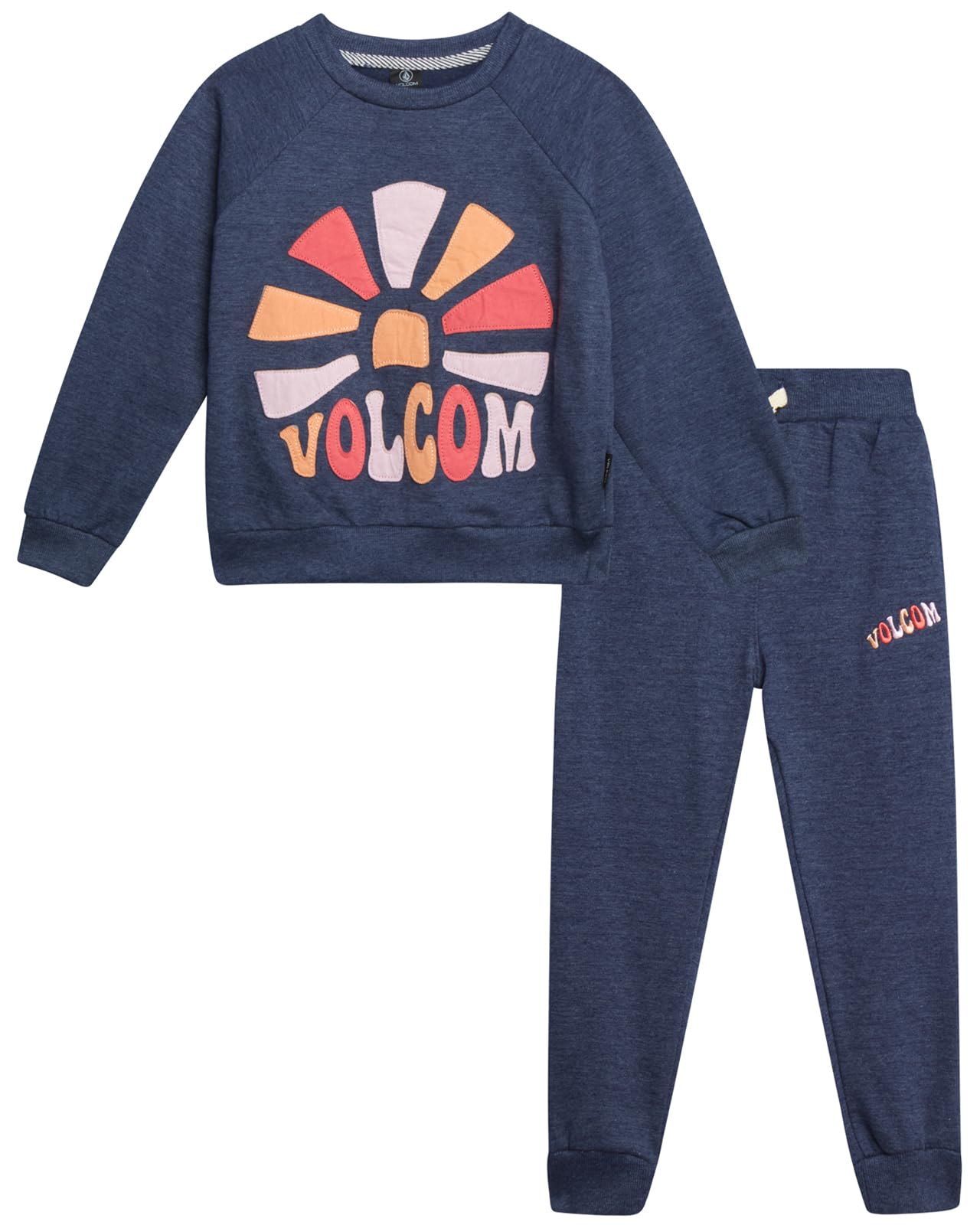 Volcom Girls Toddler Sweatsuit - 2 Piece Frech Terry Crew Neck Pullover Girls Sweatshirt and Toddler Kids Sweatpants