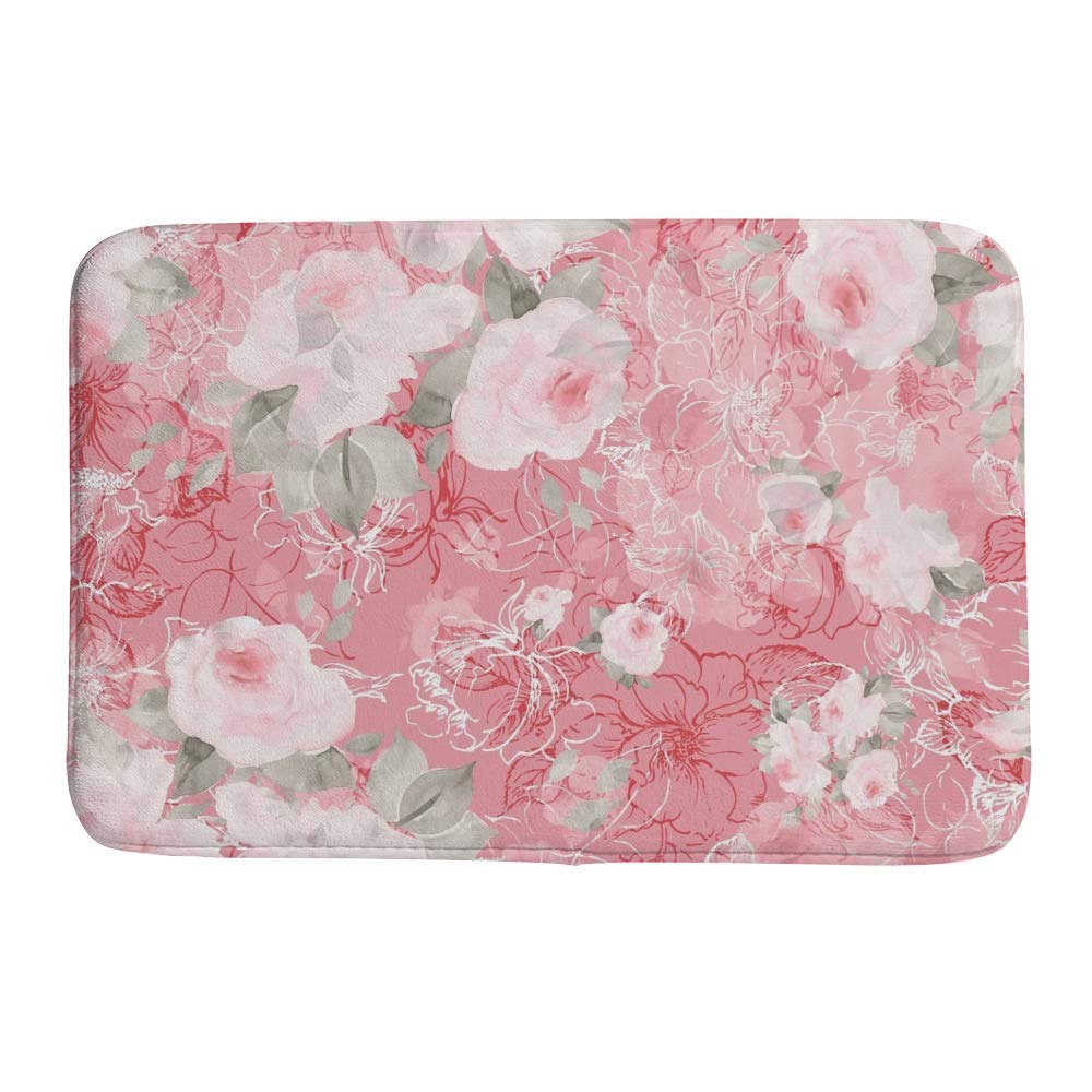 Tapis de bain roses aquarelle pour décorer une salle de bain romantique