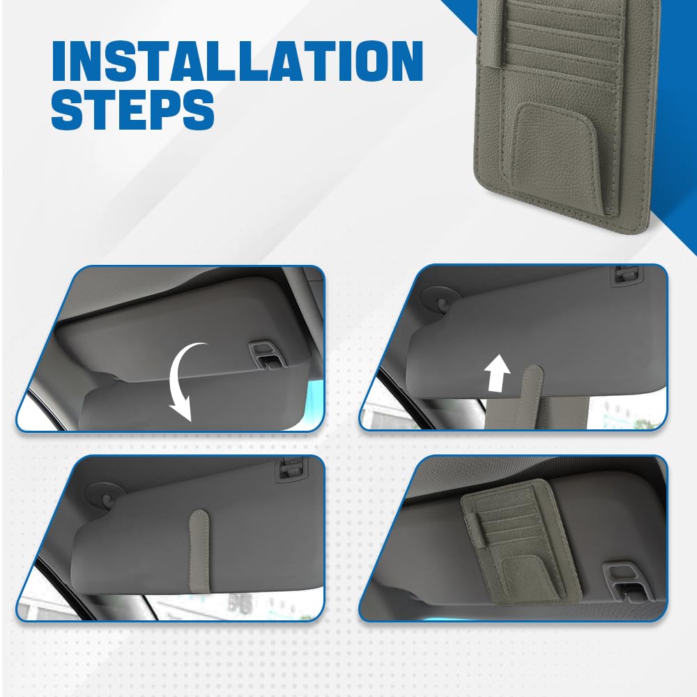 Organizer Per Aletta Parasole Auto, Supporto Universale In Pelle PU Con Porta Carte E Vano Portaoggetti Per Occhiali Penne Carte Di Credito Banconote Nero 95509472