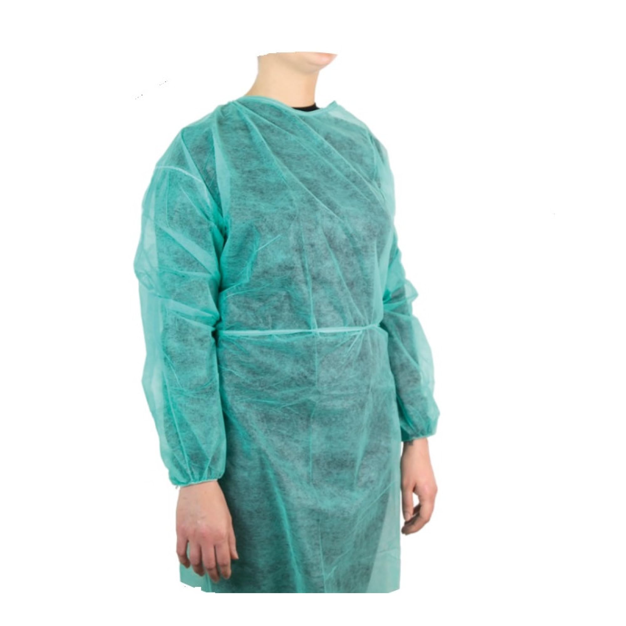Camice monouso NON sterile TNT verde con polsini in cotone usa e getta x20pz