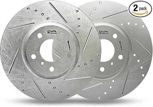 Sanwa Pair of 2 Front Lh & Rh Brake Rotors 320mm Drilled & Slotted Geomet Compatible with Nissan Maxima Murano 370Z Altima Infiniti G25 G35 G37 EX35 EX37 M35 Q70 QX50 2005-2019 [31375]