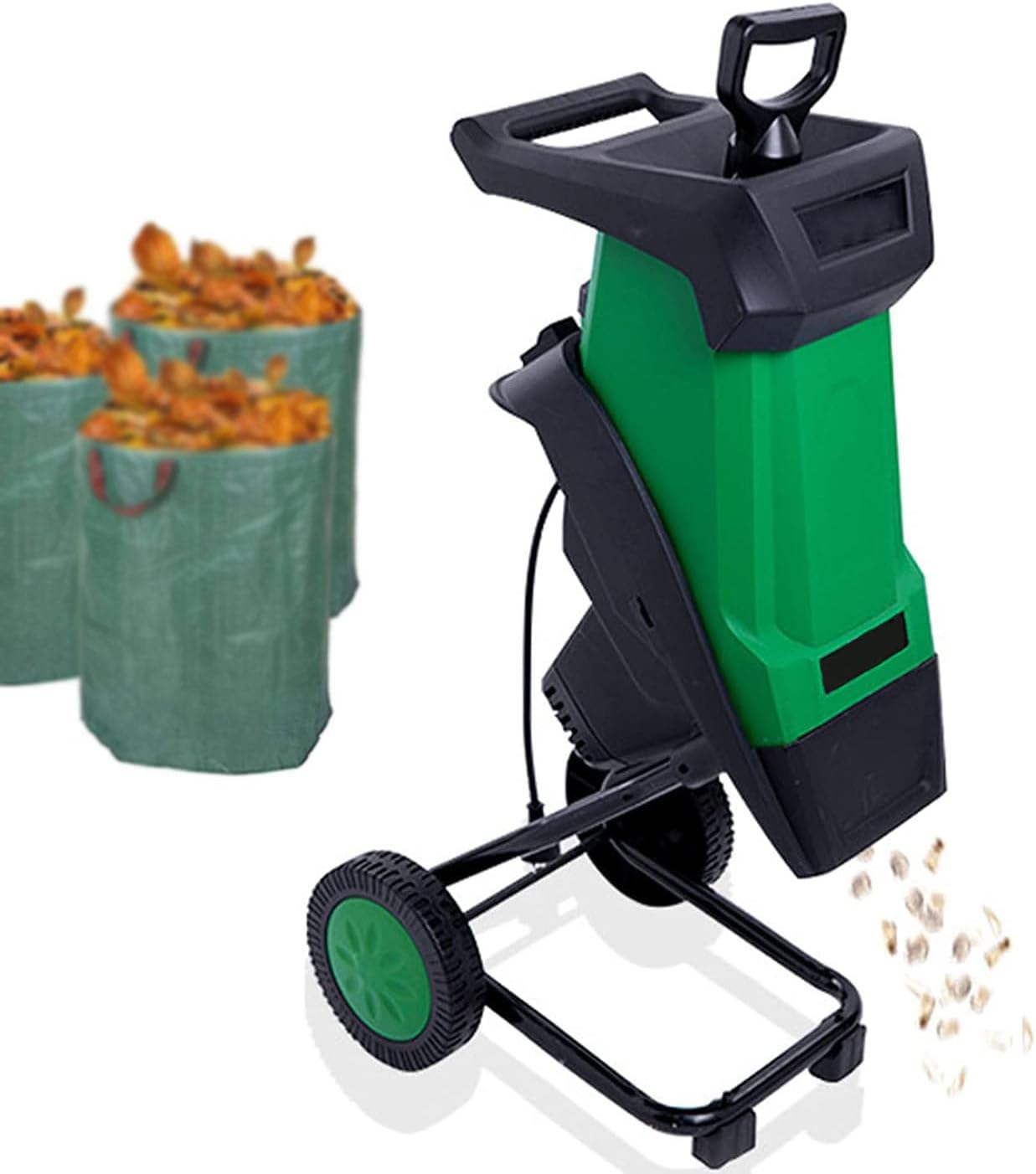 Electric Wood Chipper, Garden Shredder, 1.54-Inch Cutting Diameter, Garden Leaf Mulcher, with Wheels, Electric Branch Chipper, with 50l Collection Bag