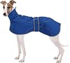 Greyhound Winter Coat, Whippet Coat with Padded Fleece Lining, Water Resistant Dog Jacket with Hook and Loop Closure and Reflective Trim Safety - Navy - XLarge
