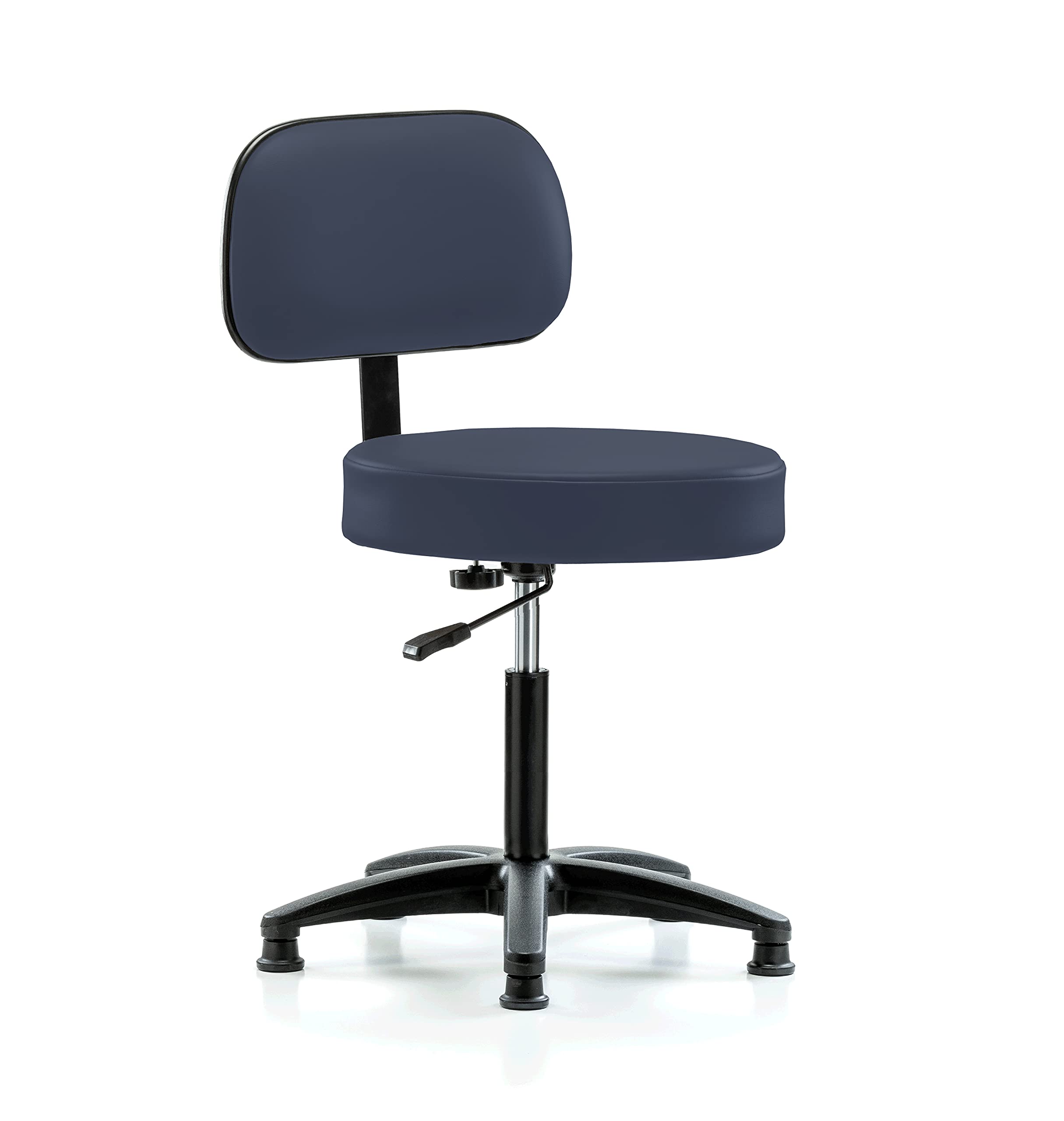 Perch Medical Stool with Back, Glides, 21"-28.5", Imperial Blue Vinyl