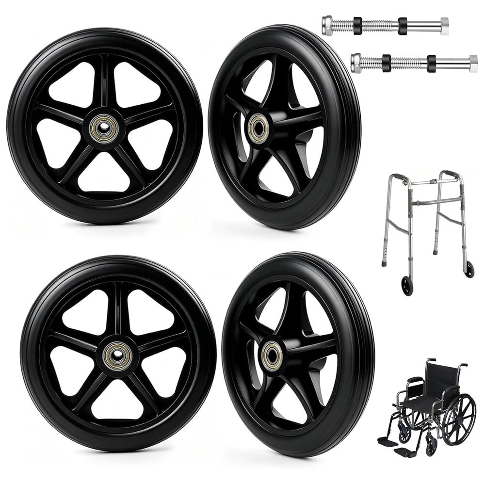 Ruedas Delanteras De Recambio Silla De Ruedas 6 8 Pulgadas 4 Ruedas De Repuesto De Silla De Ruedas No Neumática, Neumáticos Andador Con Tornillos(Black,4pcs-20cm/7.8in)