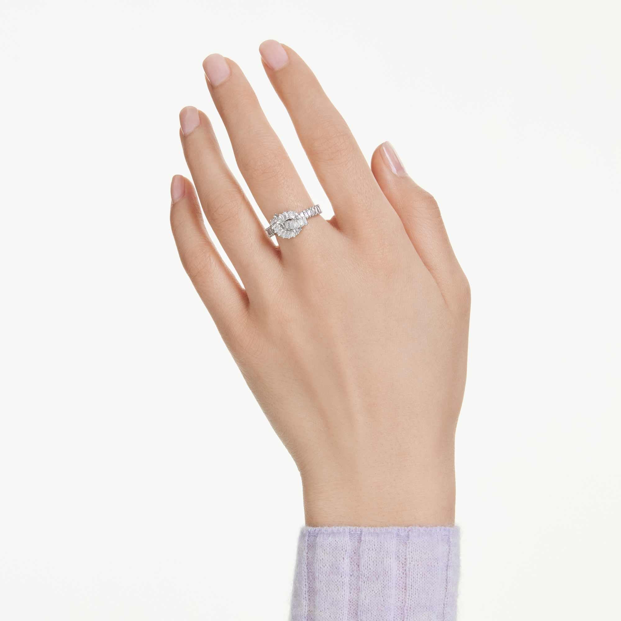 Swarovski Matrix Collezione bague, taille baguette, nœud, blanc, plaqué rhodium