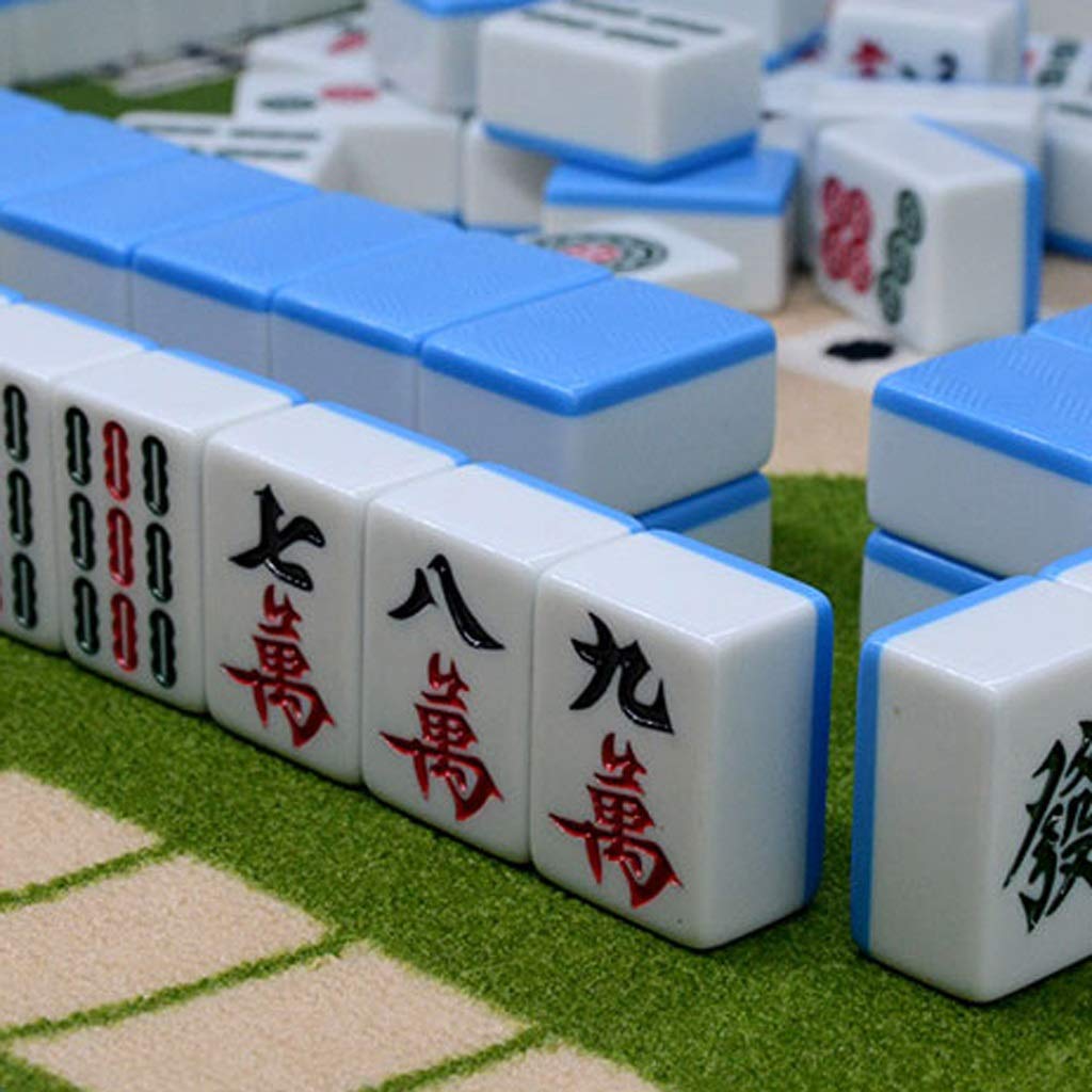 Zestaw Mahjong Zestaw płytek MahJongg Zestaw chińskich gier Mahjong, w tym 144 kości do gry, torba do przechowywania (do gry w stylu chińskim) Zestaw chińskich gier Mahjong (kolor: zielony, rozmiar: