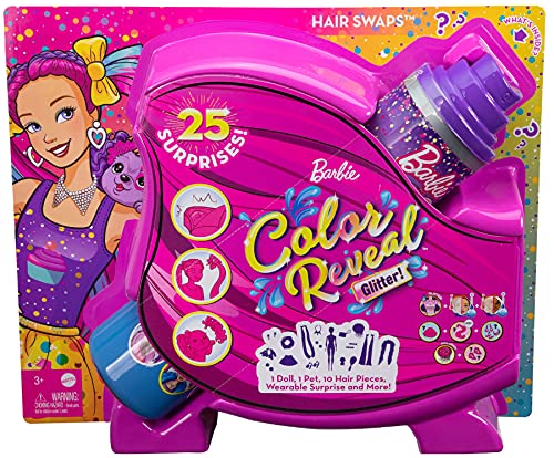 Barbie HBG39 - Color Reveal Cupcake Haarwechsel Puppe, Glitzerpink Spielset mit 25 Überraschungen rund um Haarstyling und Party, Spielzeug ab 3 Jahren – Bild 6
