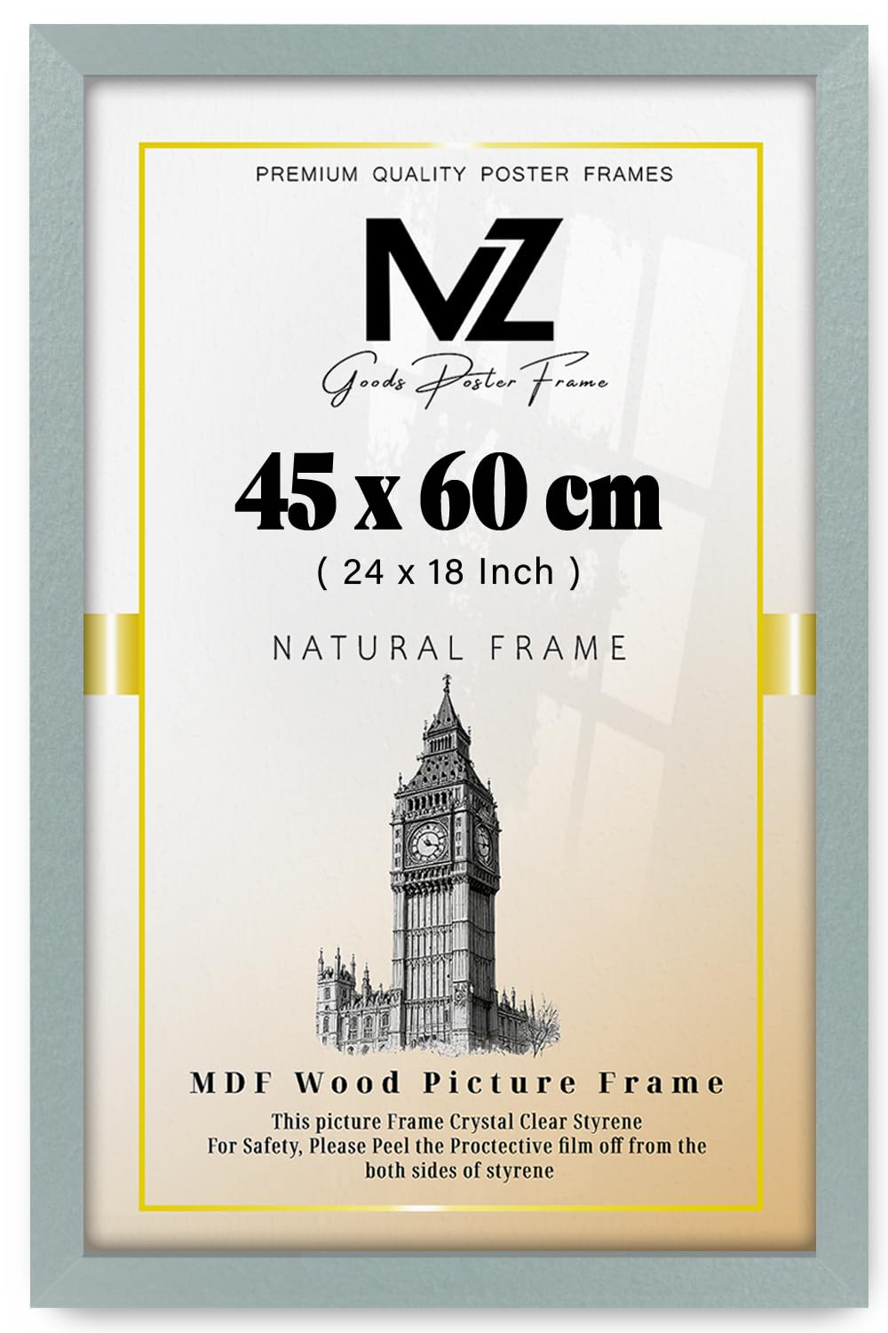 MZ GOODS | MDF Picture Frame (45 x 60 CM) 60 for Art Prints, & Family Travel Photos, Premium MDF Finish, Portrait & Landscape Hanging Hooks [ Silver ]