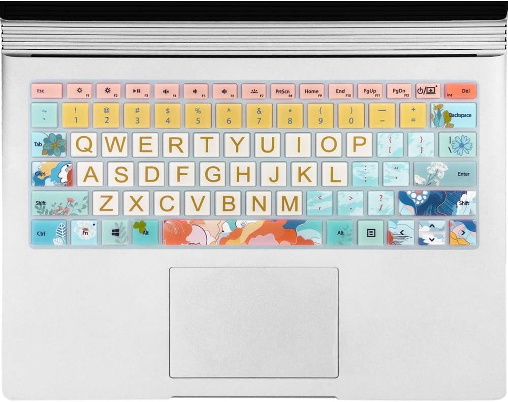 Keyboard Cover for Microsoft Surface Laptop 2017/Laptop 2 2018, Surface Book 2 13.5" and 15", Silicone Skin Protector with Floral & Big Letter Design, US Layout, Flowers