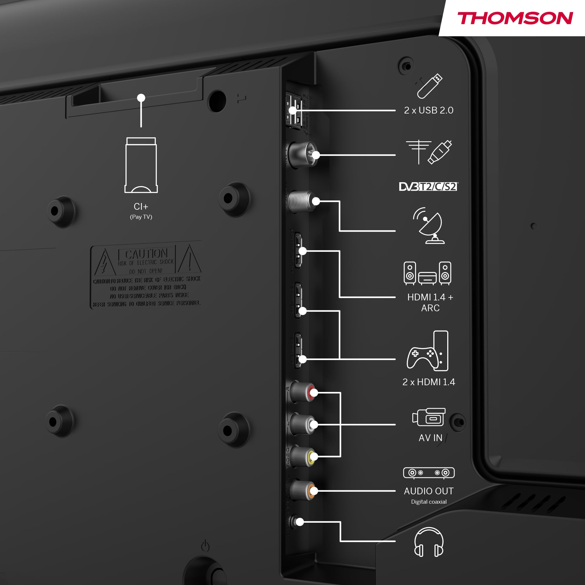 Thomson TV 24 Pollici (60 cm) HD Easy TV, TV Digitale LED (Non-Smart), Triplo Tuner (DVB-T/T2/C/S/S2), Dolby Audio, Modalità Hotel, Lettore Multimediale, Telecomando Retroilluminato, 3x HDMI