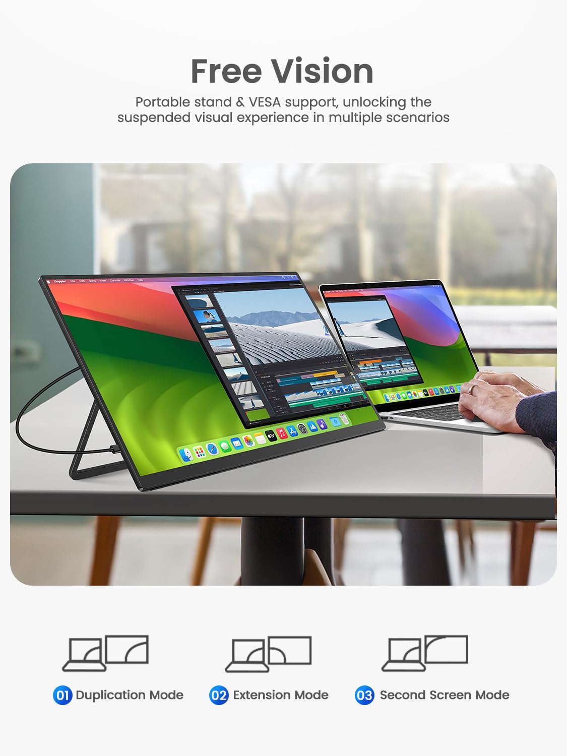 EVICIV Monitor Portatile 23,8 Pollici 100Hz Grande Portable Monitor 1920x1080 FHD IPS con Supporto/VESA/HDMI/USB-C Schermo da Gioco Eye-Care per PC Laptop Telefono Switch Xbo