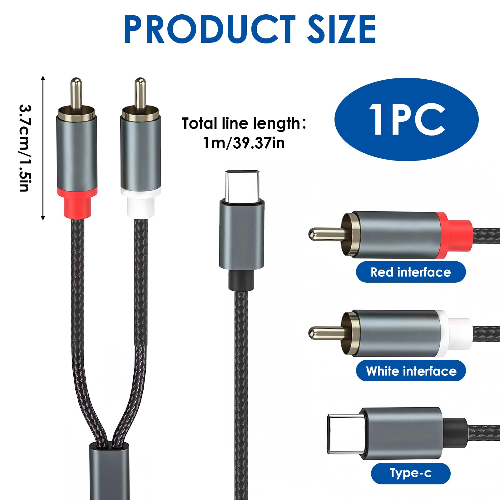 USB Type C to 2 RCA Audio Cable - Image 2