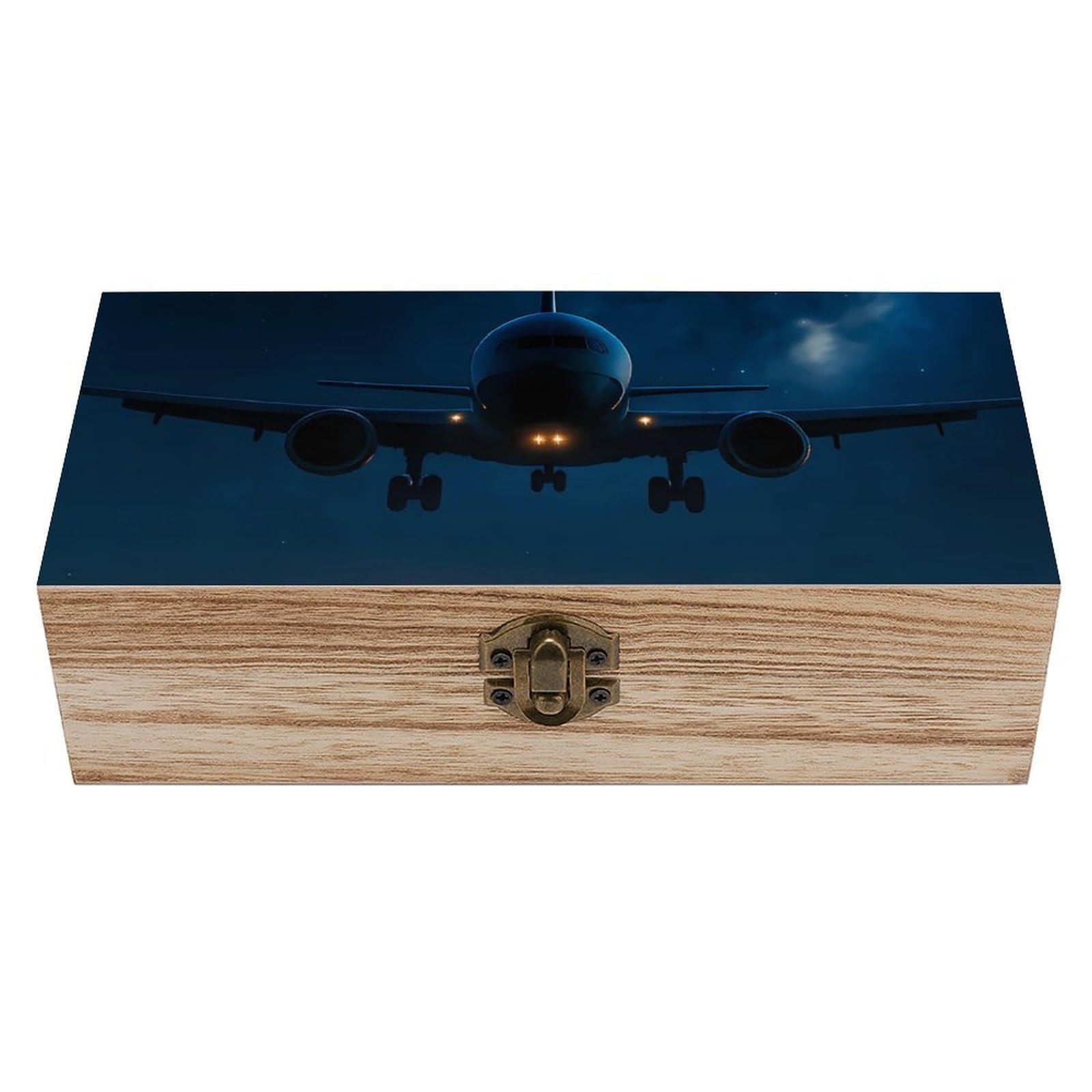 HLBSDM Airplane Under Starry Retro Wooden Storage Box Jewelry Art Gift Boxs Decorative Keepsake Boxes