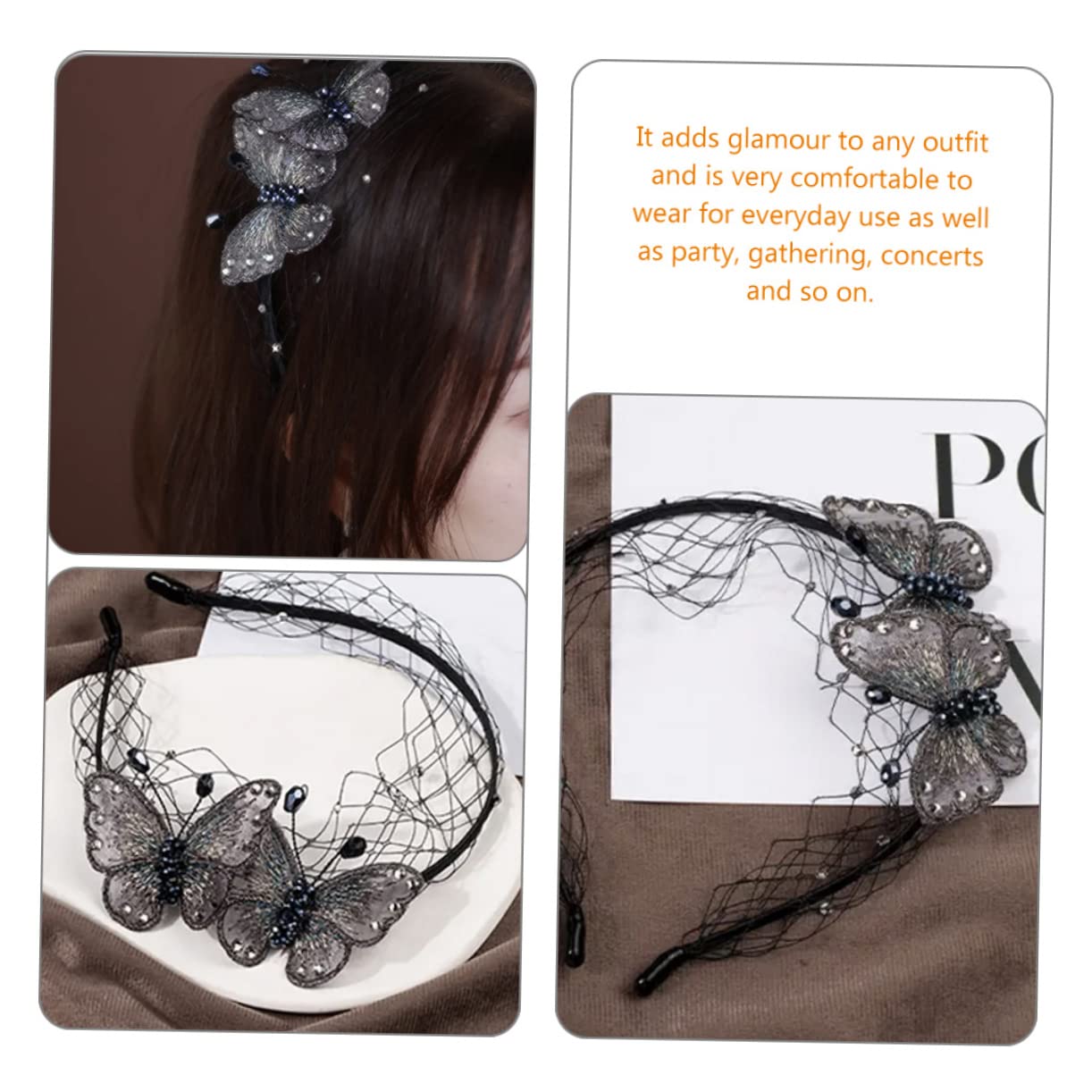 FRCOLOR 3 Piezas Diadema Con Bordada Chicas Diademas Para Cabello De Mujer Lazo Para El Pelo Con Diamantes De Imitación Diadema De Velo Tiara De Las Mujeres Pelo Lacio Venda Malla