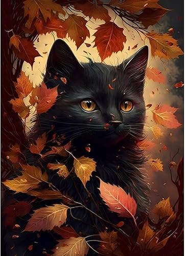 askkqtx Kits de pintura de diamantes de gato negro para adultos, kits de arte de diamantes de gato 5D, pintura de puntos de diamante con diamantes