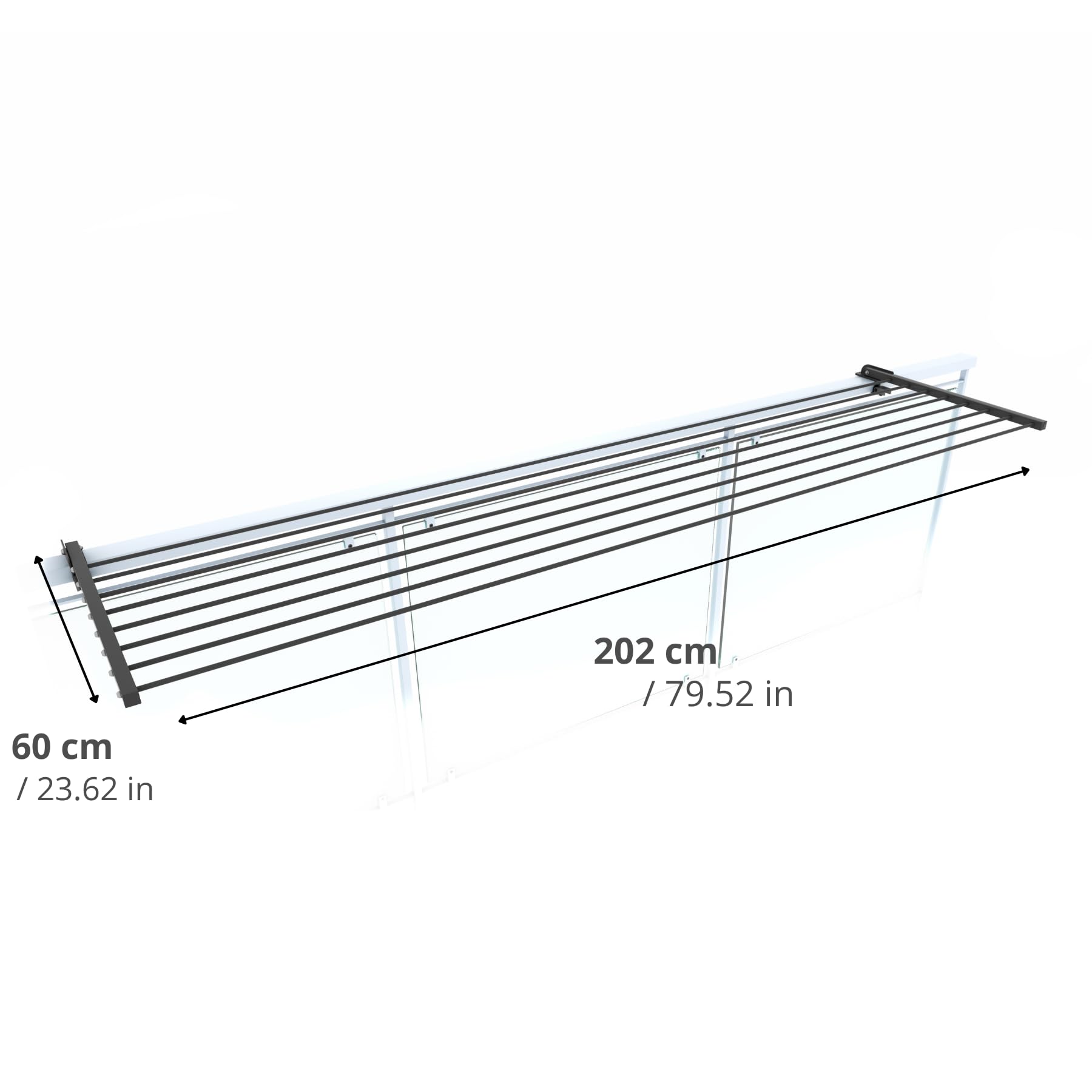 foxydry Stendino da Balcone Ribaltabile, Stendibiancheria da Ringhiera Esterno Resistente in Acciaio inox e alluminio Duo, per terrazzi, balconi e ringhiere - Lunghezza 202 cm (Antracite, 202 cm)