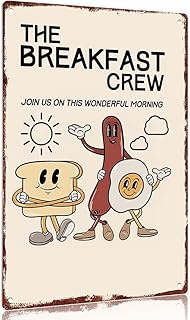 The Breakfast Crew Retro Character Mascot Fun Kitchen Sign Vintage Poster Funnys Tin Sign For Home Bedroom Dorm wall Decor 12x8inch